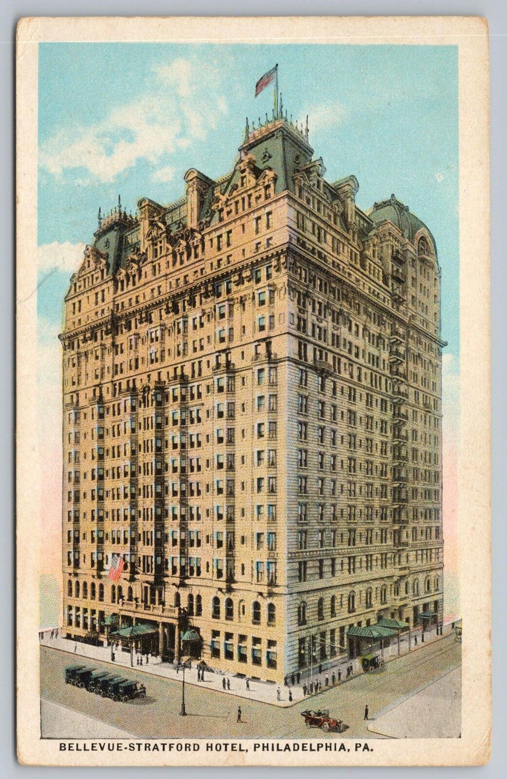 Bellvue-Stratford Hotel Old Cars Philadelphia PA Vintage Postcard