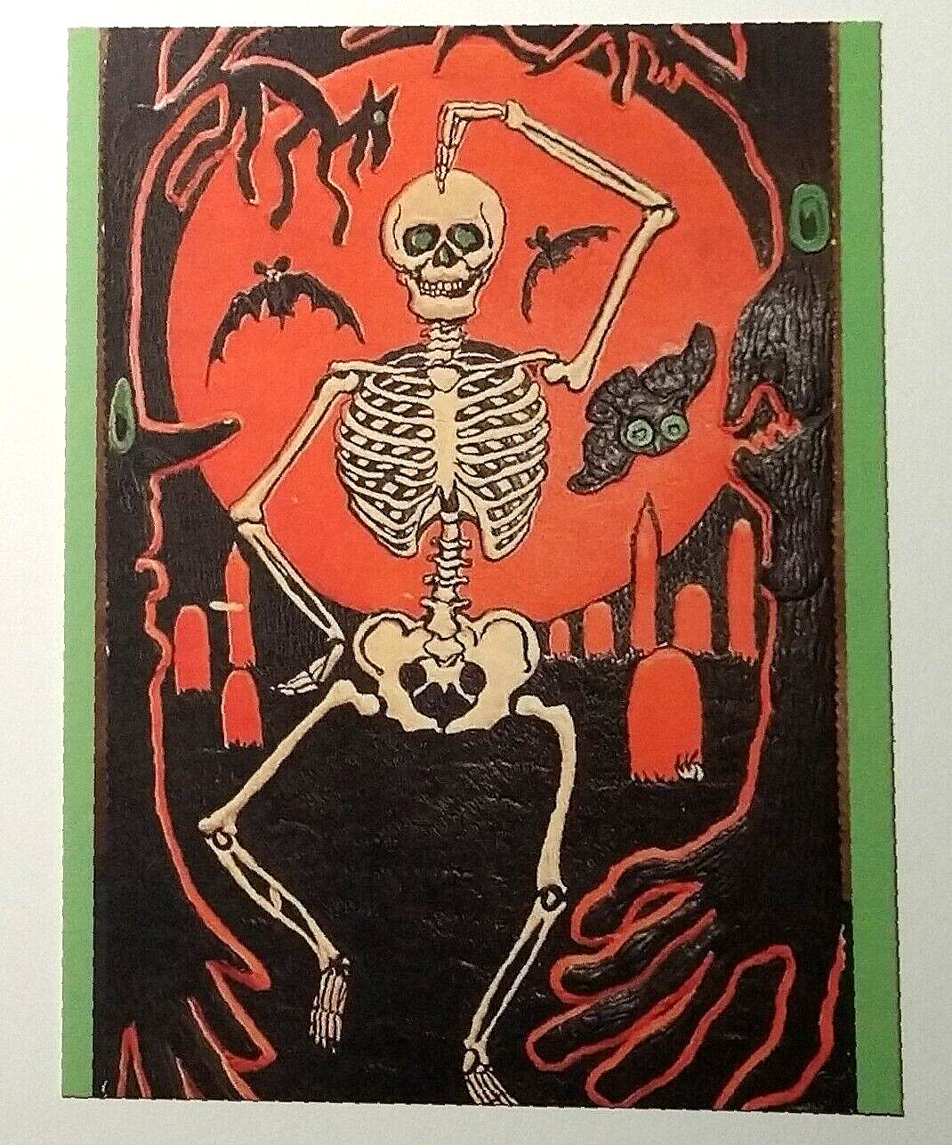 *Halloween* Postcard:Dancing Skeleton/Halloween Night Vintage Image~Reproduction