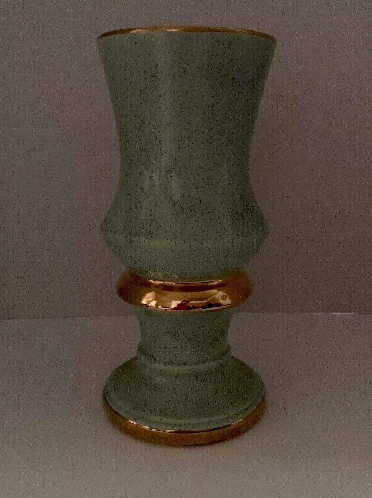 Vintage Shafer Vase Blue with 23K Gold Trim 9” Tall Incredible Shape/Design #719