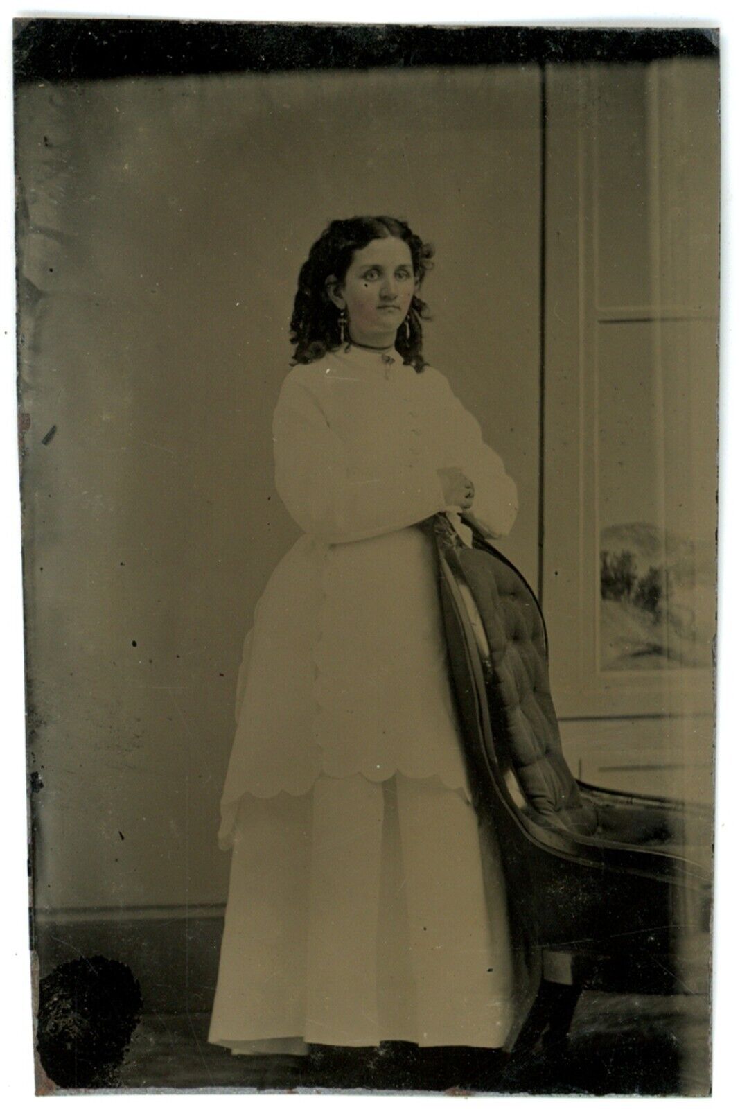 CIRCA 1860'S Hand Tinted 1/6 Plate  TINTYPE Beautiful Woman in Stunning Dress