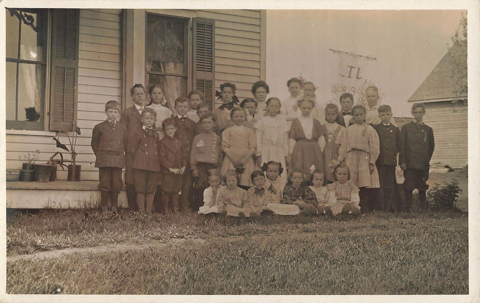 RPPC 1919 Temperance League Banner Kids School House Real Photo Postcard