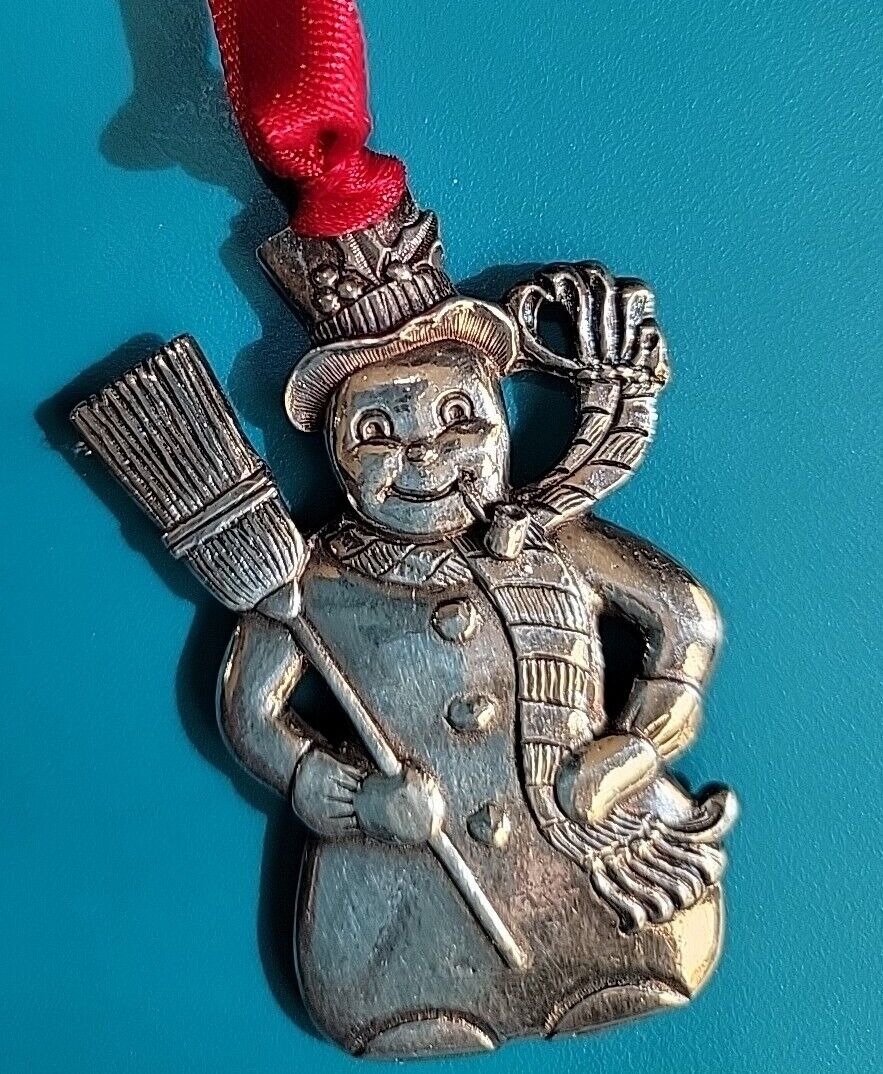 1988 GORHAM Electroplated Silver Christmas Holiday Snowman Ornament