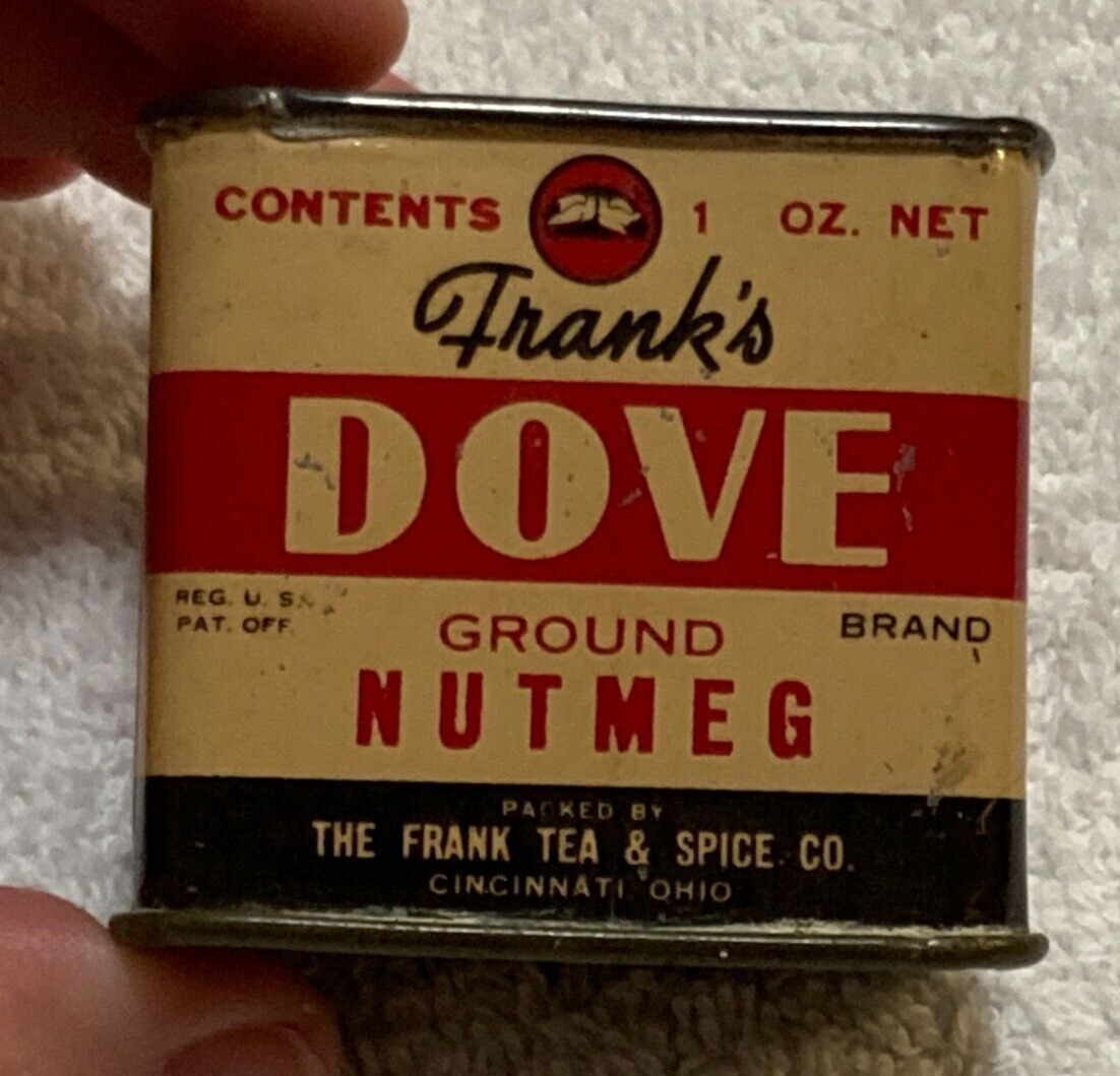 Vintage Frank\'s Dove Ground Nutmeg Spice Tin as seen