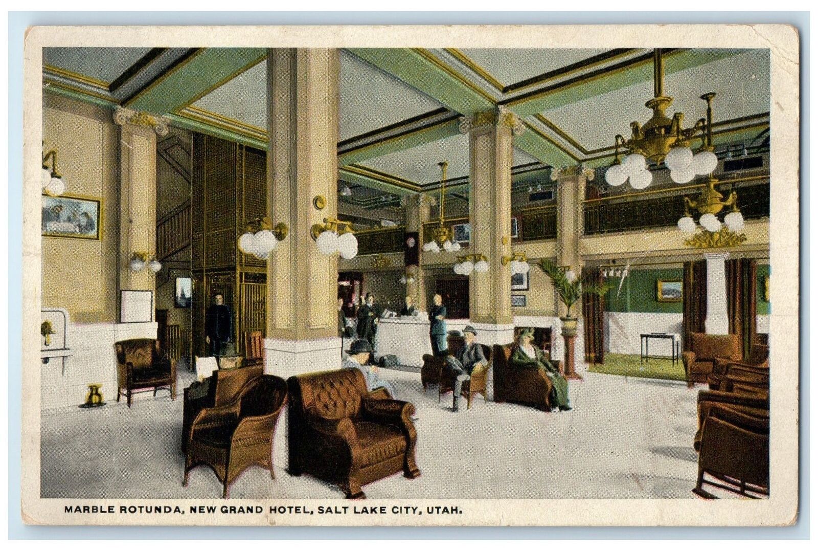 c1920\'s Marble Rotunda Grand Hotel Lobby Restaurant Salt Lake City Utah Postcard