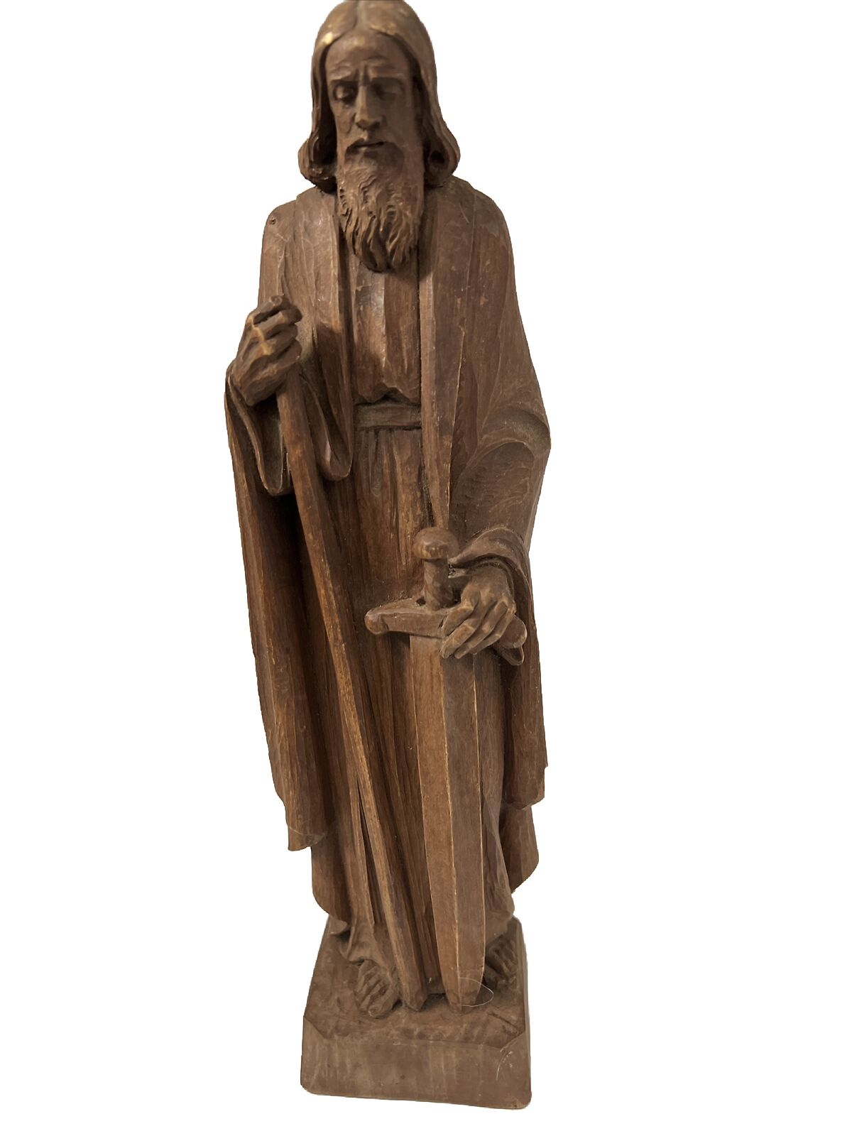 Antique French Statue of a Saint Carved Wood Catholic Vintage 12 Inches
