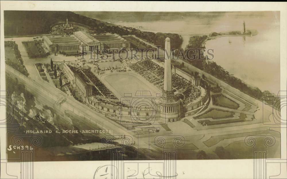 1919 Press Photo Illustration of Proposed Chicago Stadium, Holabird & Roche