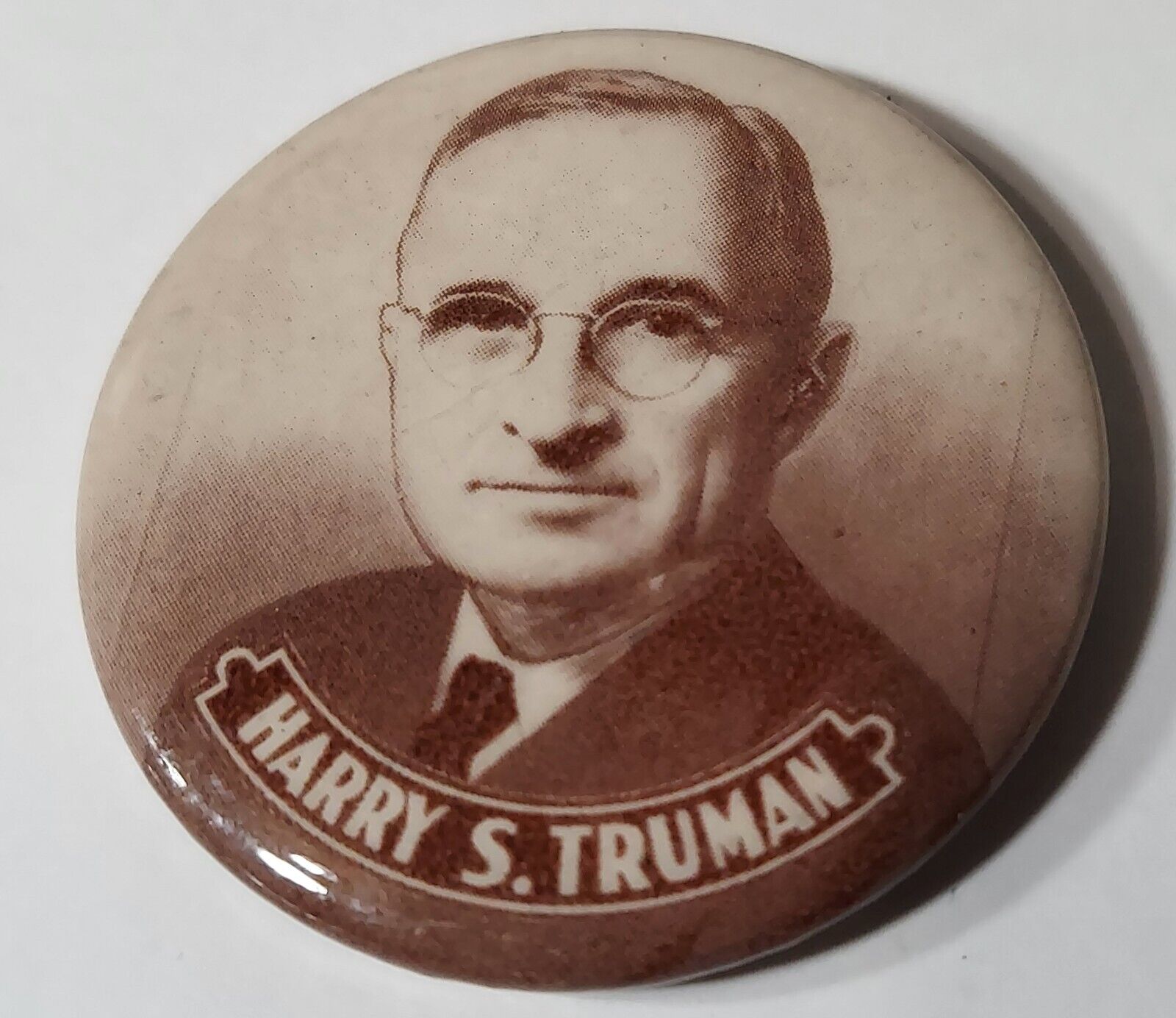 Vintage Harry S Truman Portrait Political Pin Pinback Button Celluloid 1.75\