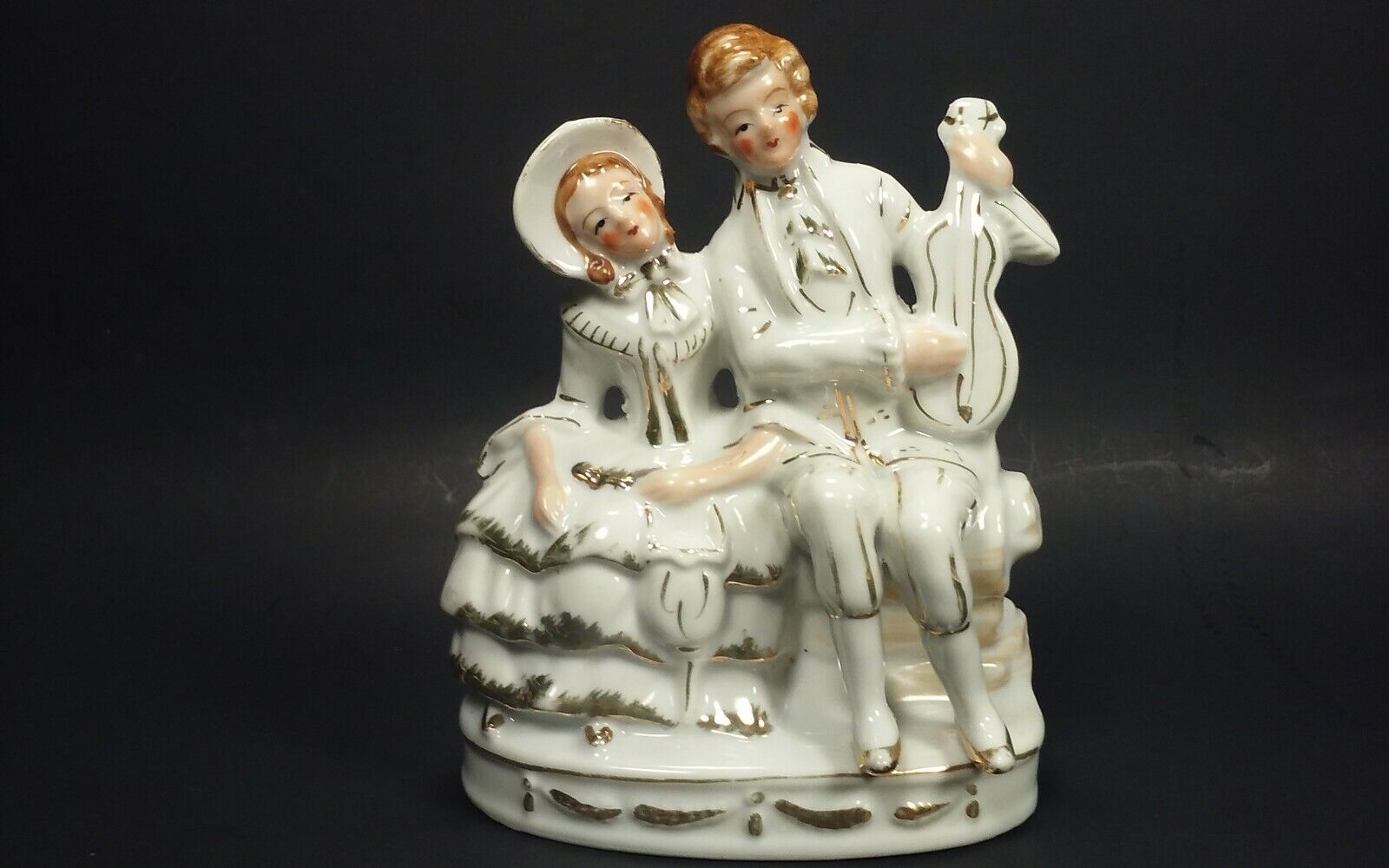 30\'s, Courting Victorian Woman and Man figurine playing violin