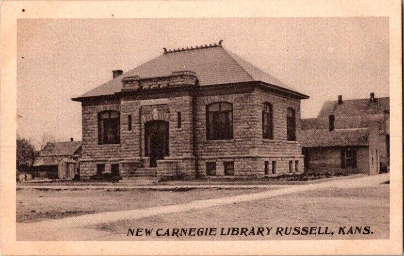 Vintage Postcard New Carnegie Library Russell KS Kansas c.1901-1907        J-366