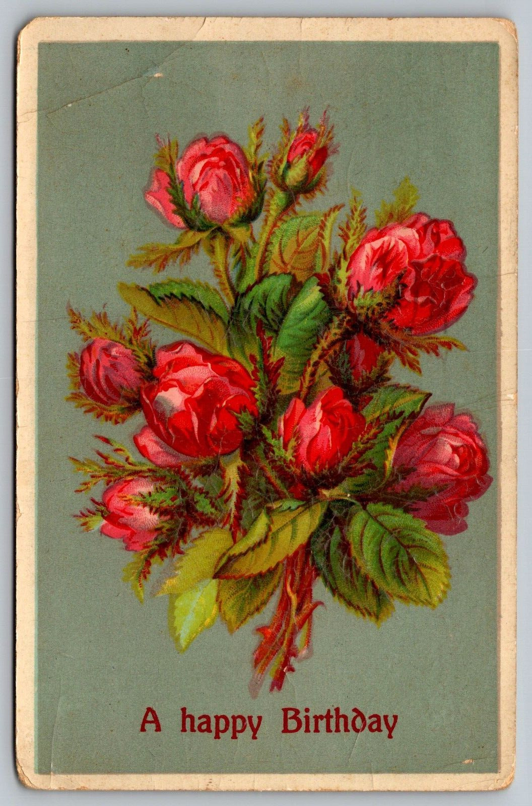 Postcard A Happy Birthday Greetings With Bouquet Of Red Roses VTG 1911  H19