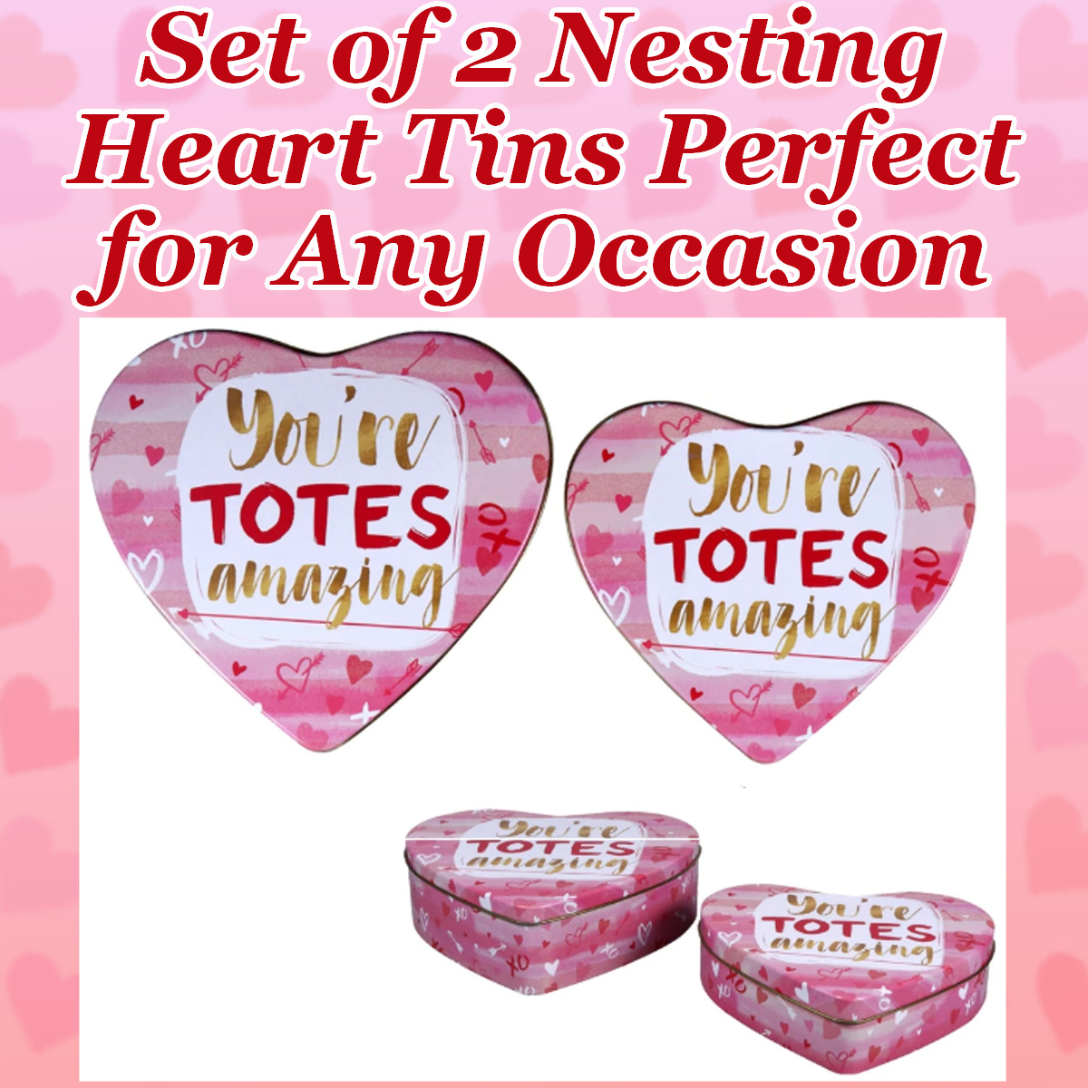 2 Valentine Tins HEART SHAPED~Nesting Set \
