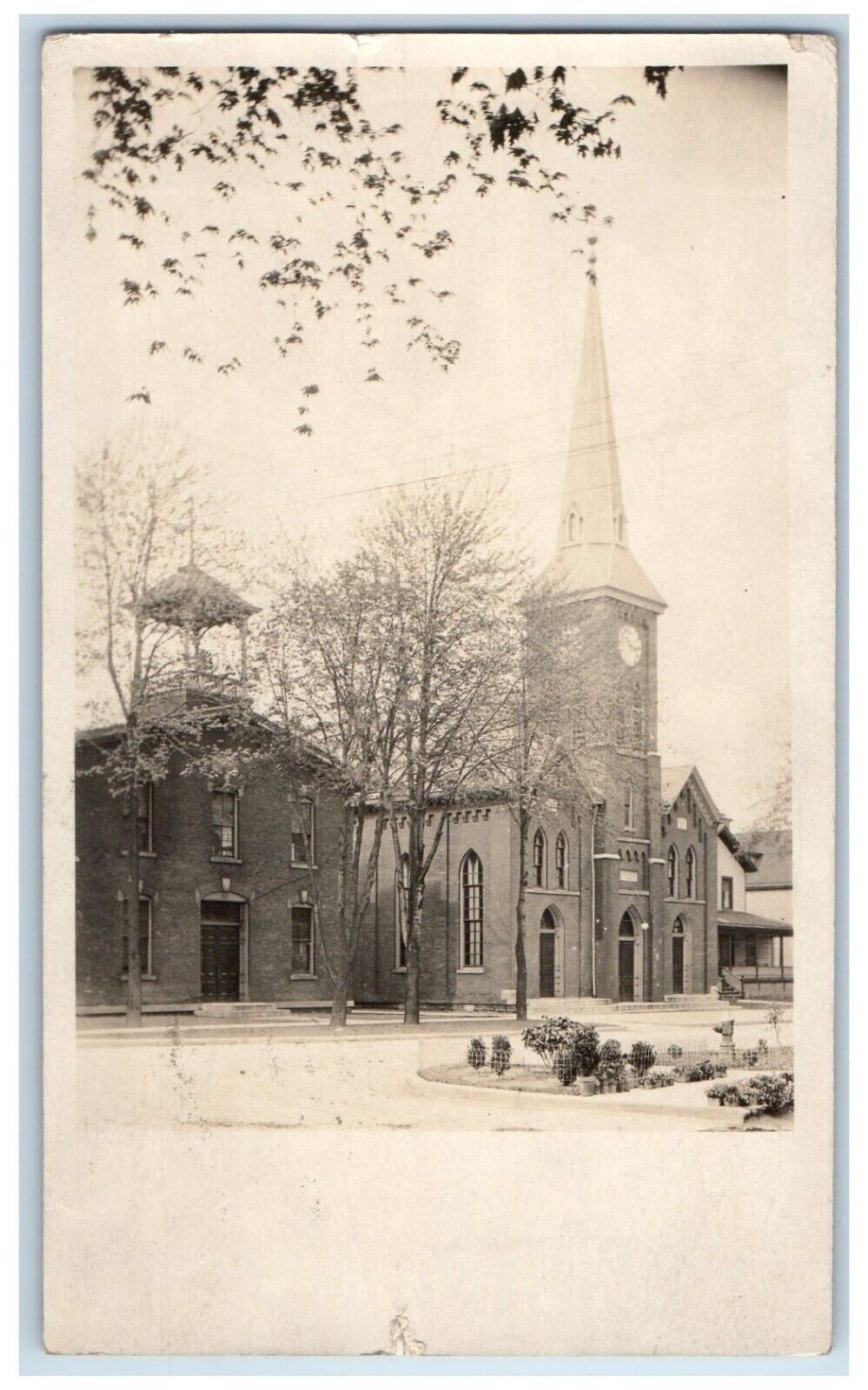 c1910's Church Clock Tower Scene Street Buffalo NY RPPC Photo Antique Postcard