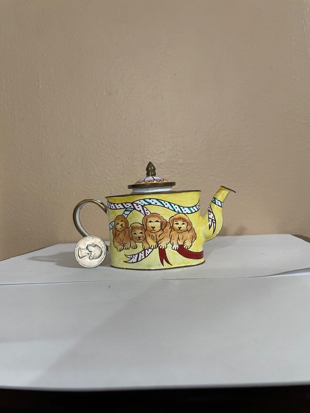 Collection of 3 Vintage Enamel Cloisonné Miniature Teapots
