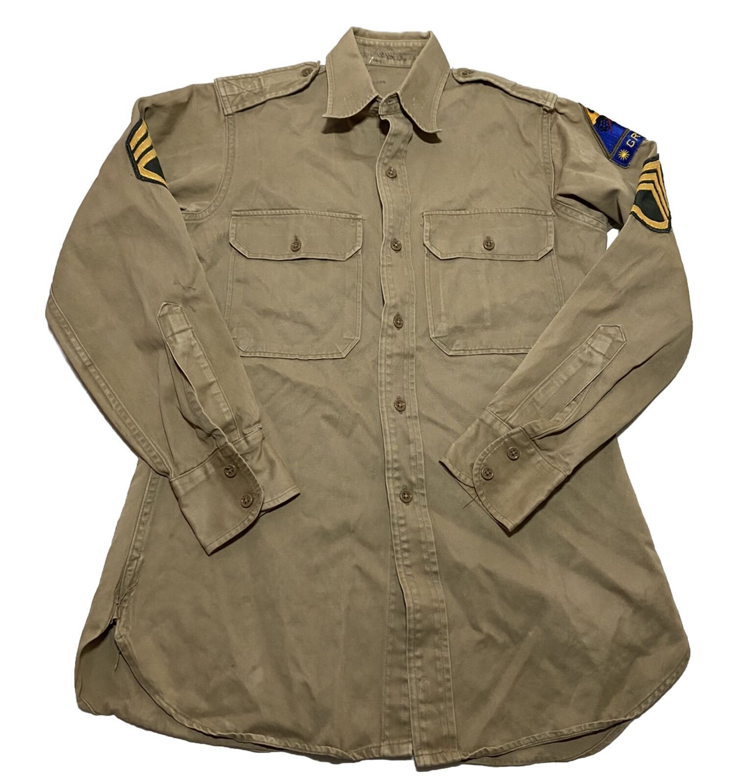 Vintage WW2 U.S. Military Khaki Uniform Shirt 20x30 Y6