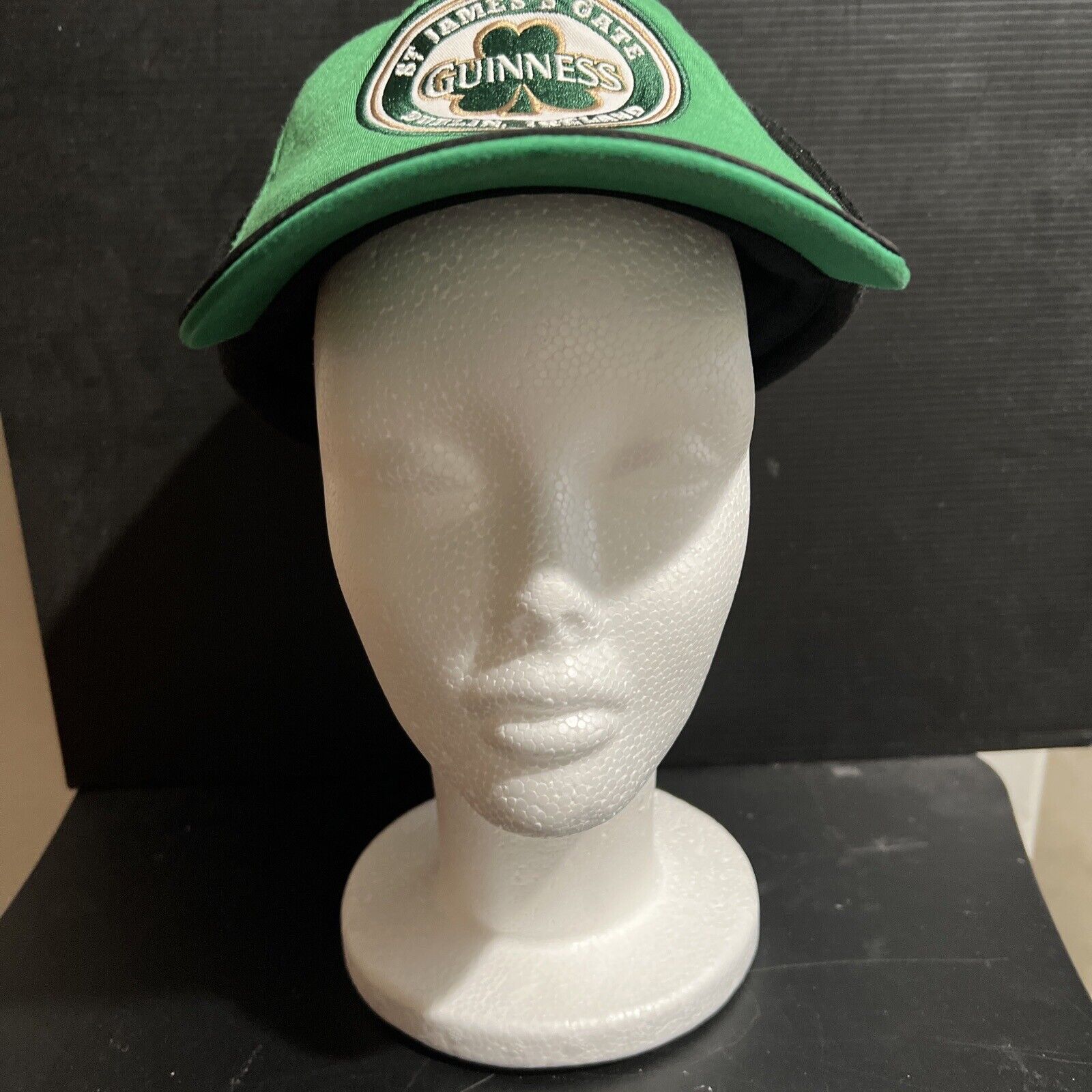 Guinness Black & Green Baseball Cap Hat With Ear Flaps NWOT Beer Stout Winter OS