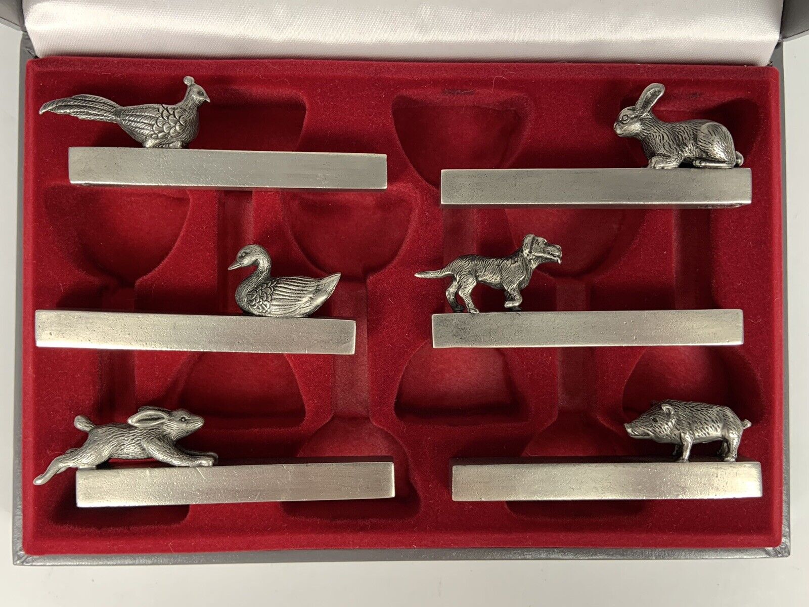 ETAIN ROYAL French Pewter Knife Rests  Set of 6 Animals: Rabbit, Hare, Dog, Duck