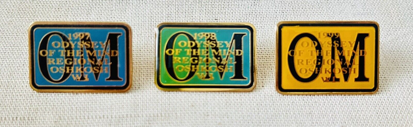 Vintage Odyssey Of The Mind Regional Oshkosh WI 1997-1999 Set Of 3 Pins