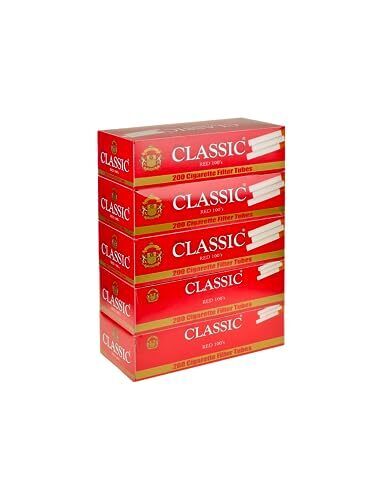 Global Classic Red Regular 100mm Cigarette Tubes 200 Count Per Box (Pack of 5)