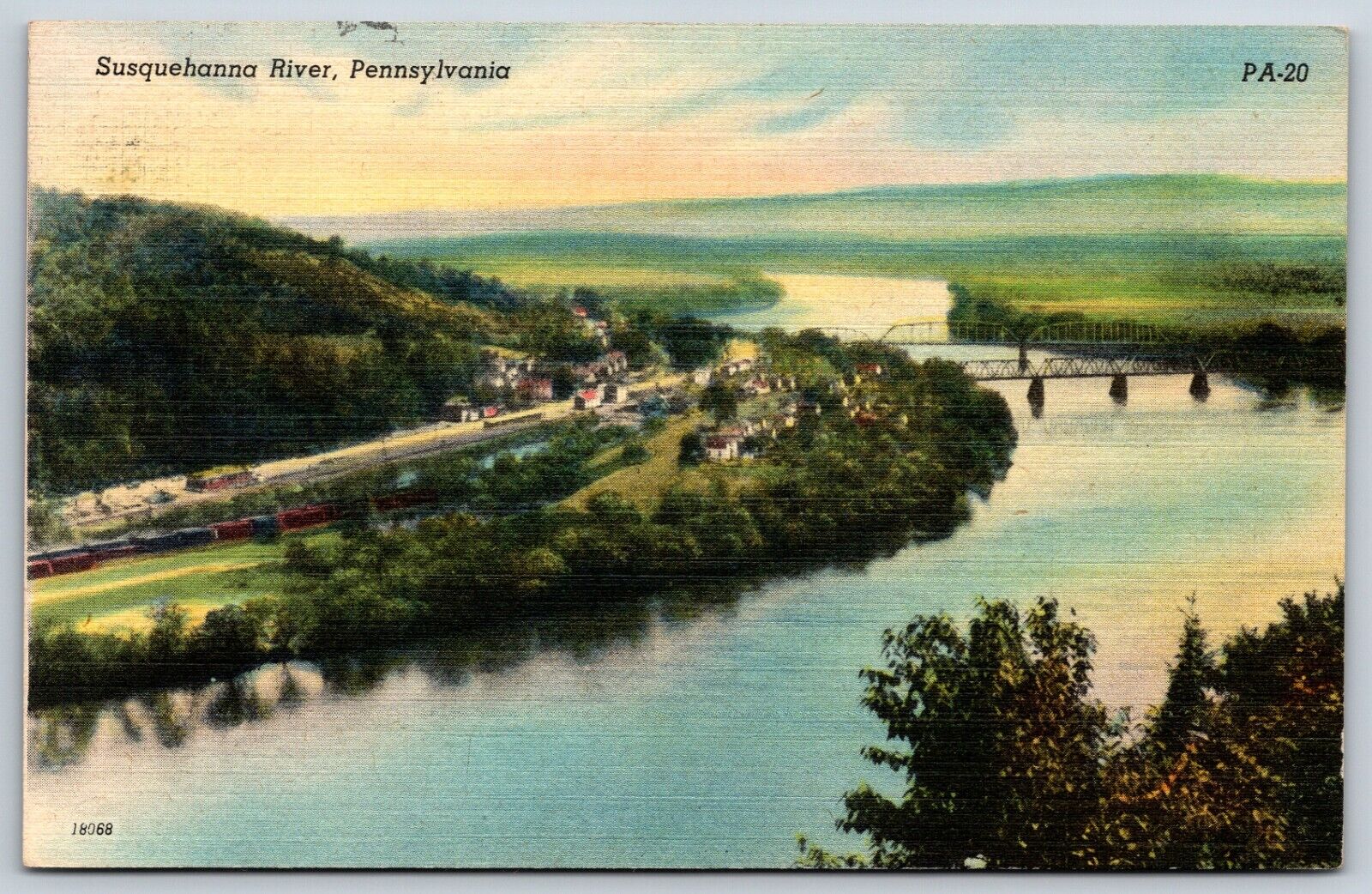 Postcard Susquehanna River, Bird\'s Eye View, Pennsylvania Posted 1949