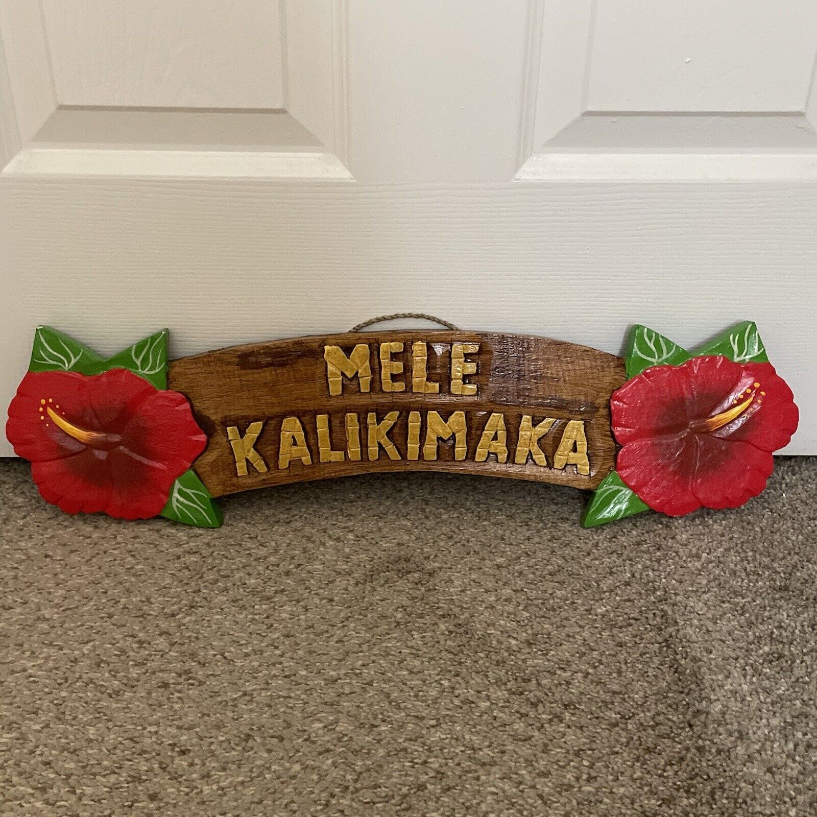 Mele Kalikimaka Hibiscus Flower Painted Wood Hawaiian Christmas Sign