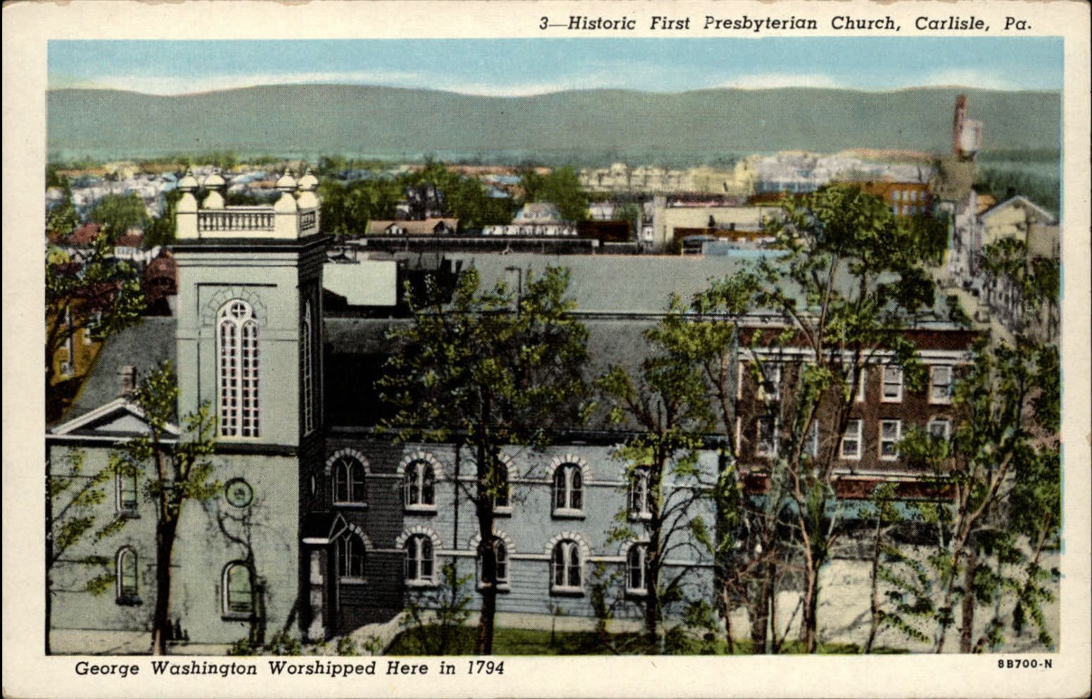 First Presbyterian Church Carlisle Pennsylvania aerial view ~ 1930s linen