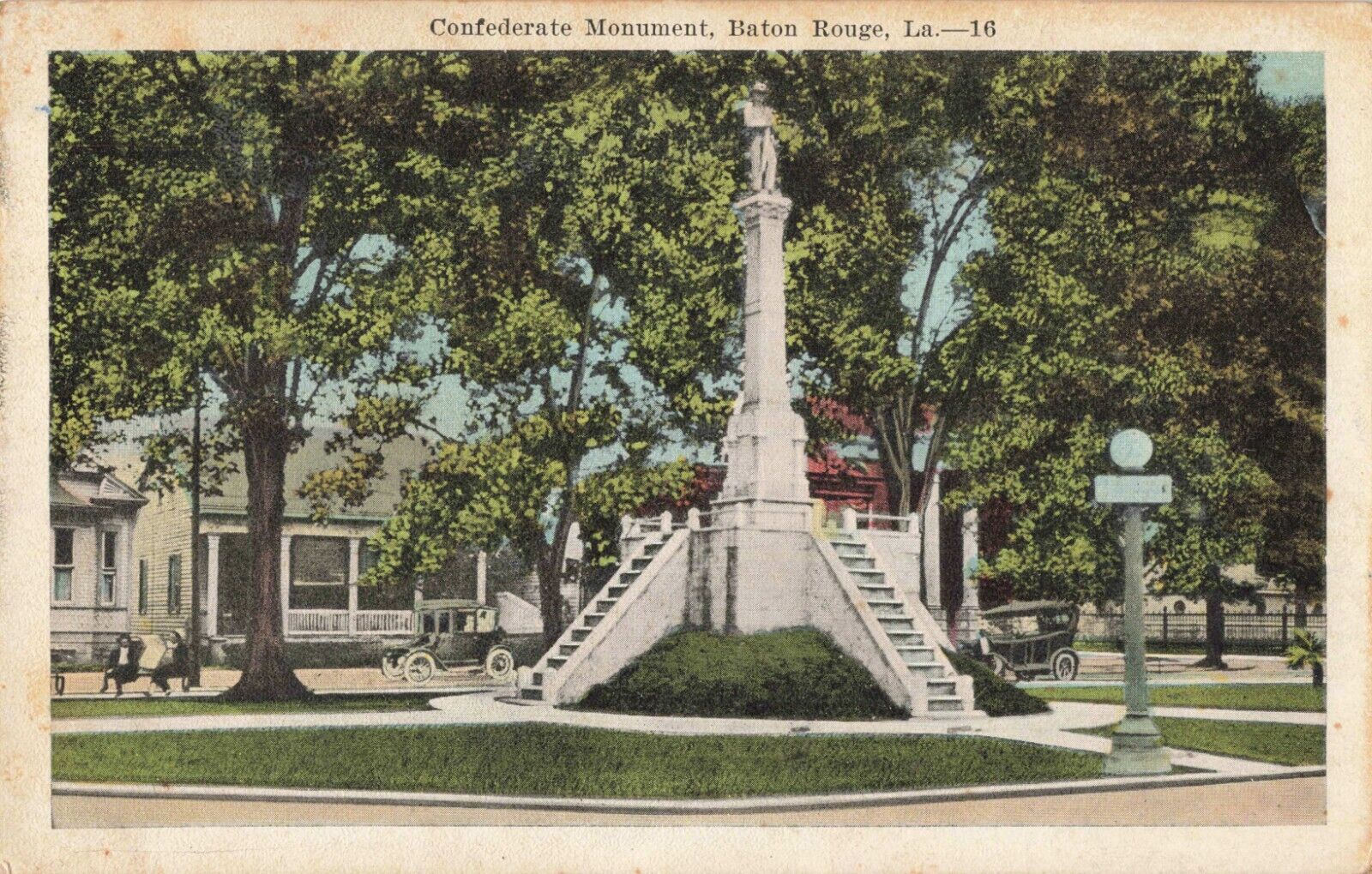 Confederate Monument Baton Rouge Louisiana LA Old Cars 1928 Postcard