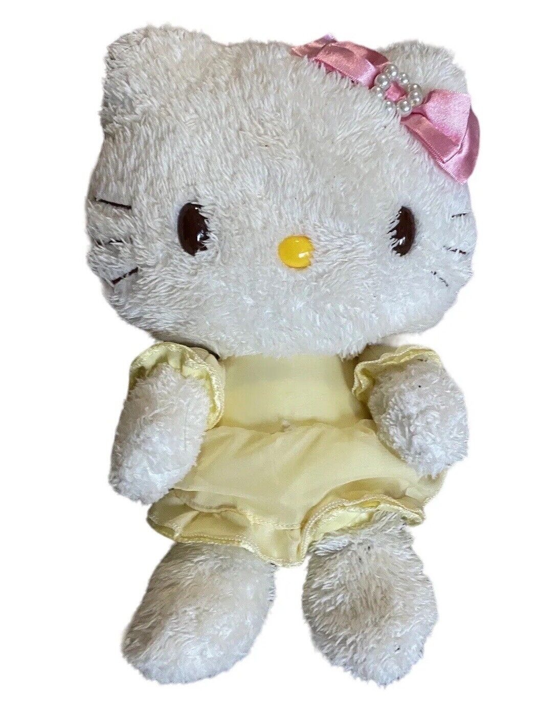 2007 Hello Kitty Plush Sanrio Smiles White Brown Eyes 12” Yellow Dress