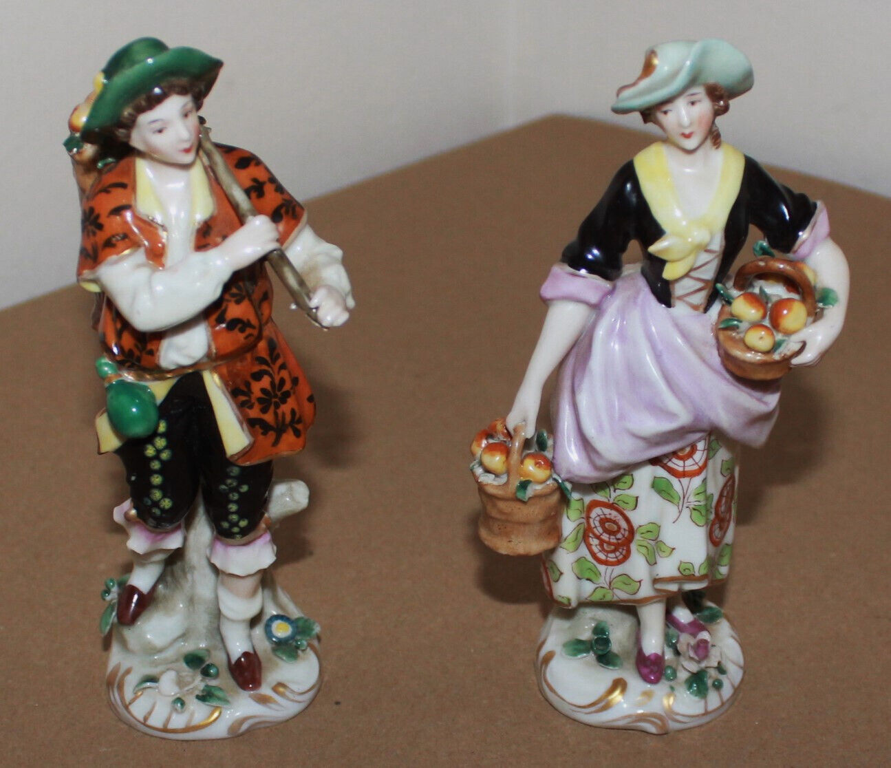 2 Antique Edme Samson or Chelsea Apple Picker Couple Porcelain Figurine 5.7\