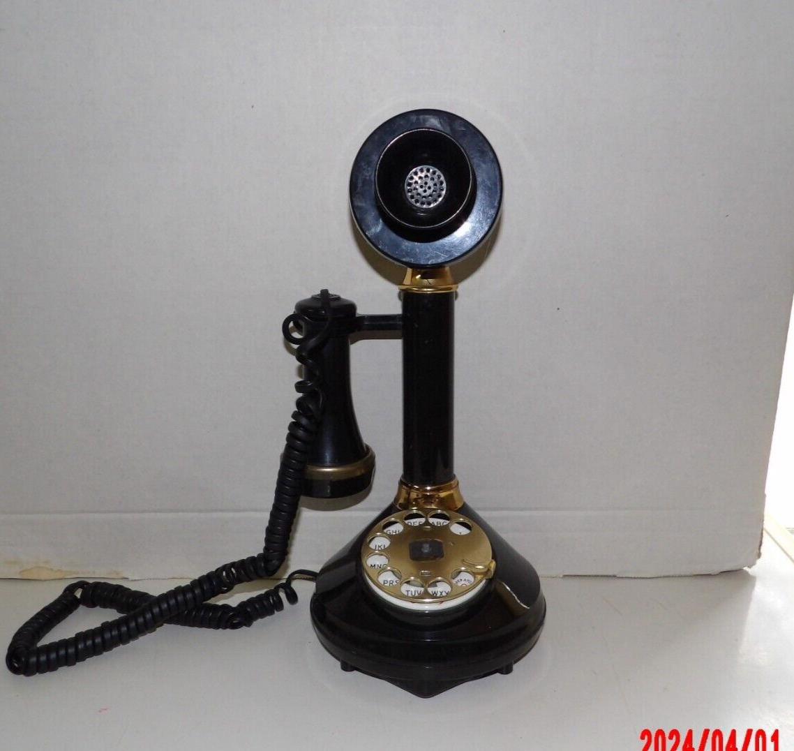  1973 Black Candlestick Vintage Rotary Phone Made By Telecommutions Corp.