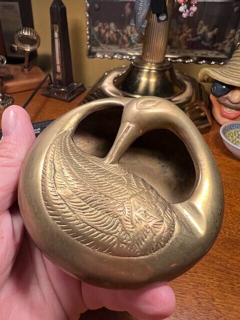 Vintage Solid Brass Swan Ashtray- Made in India- Original Sticker-#H6