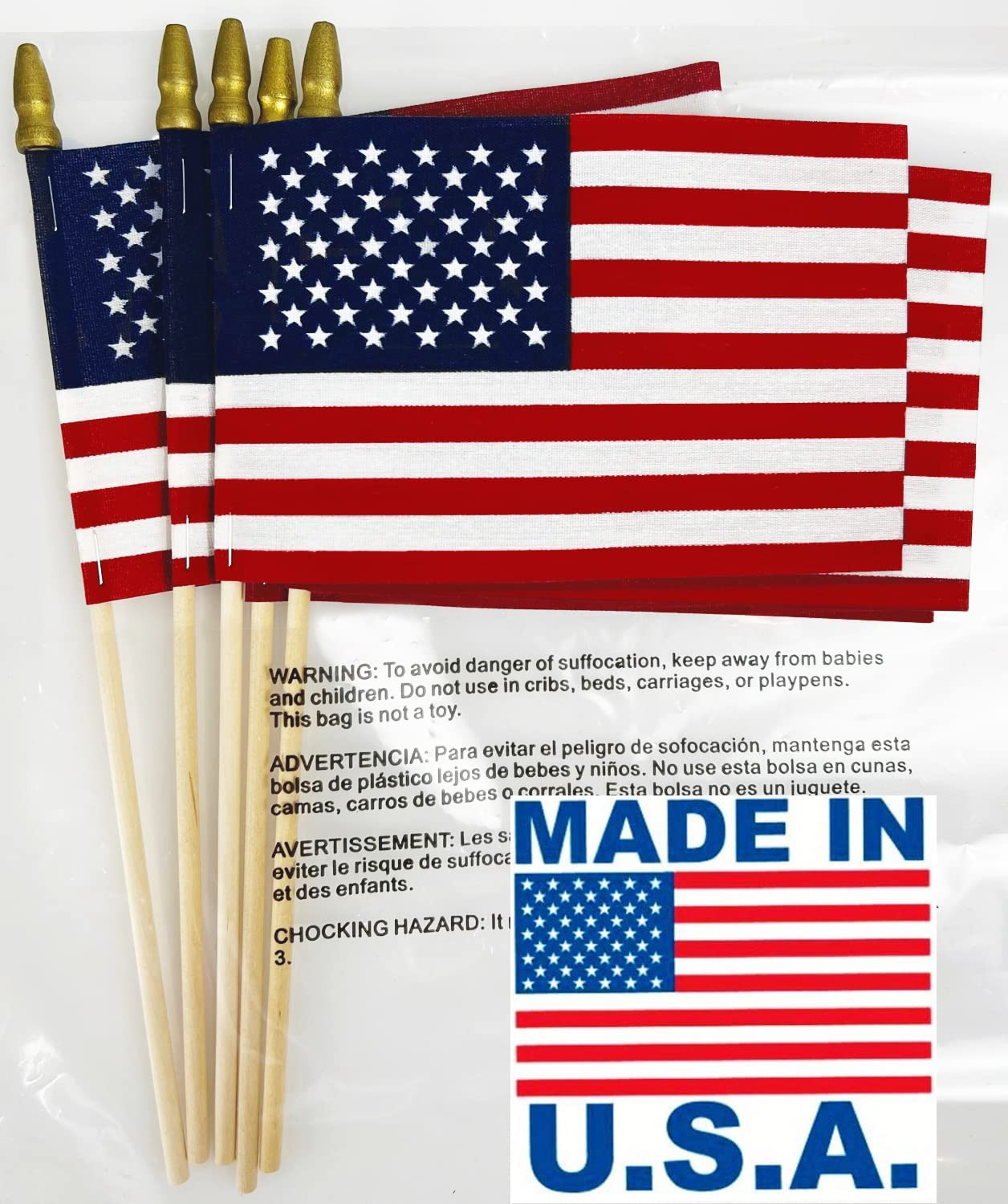 12-Pack Made in USA 12X18 Inch US Stick Flags with Spear Tip, 12In X18 Inch Hand