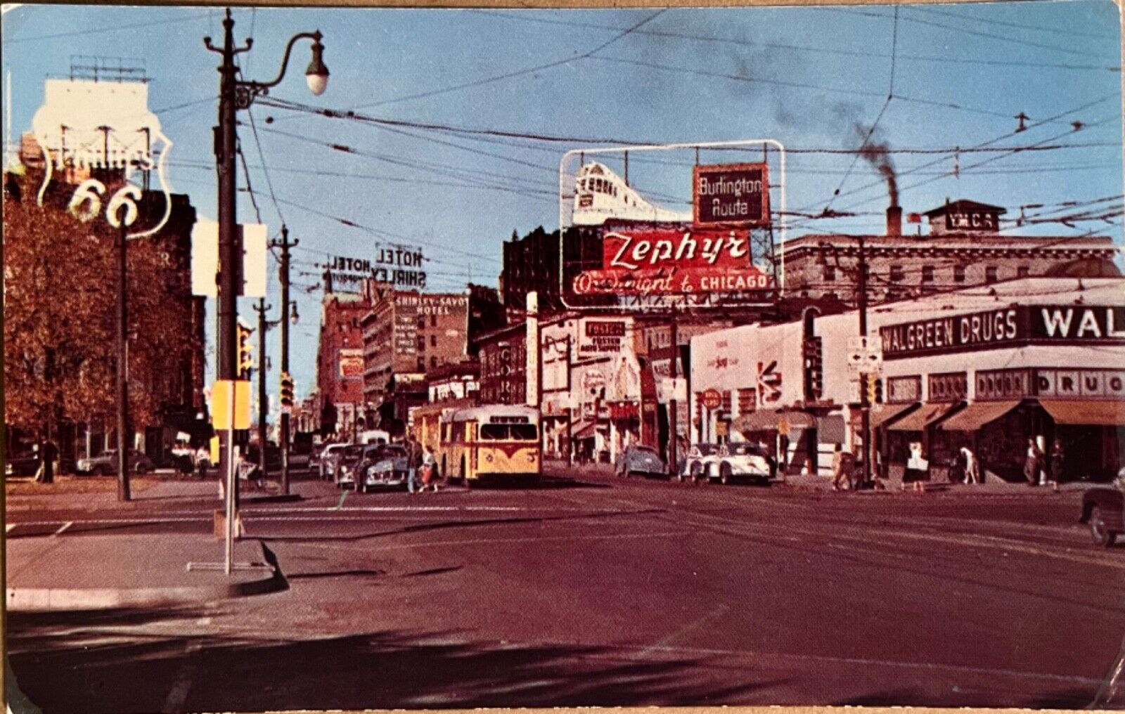 Denver Broadway Looking North Zephyr Sign Colorado Postcard c1950