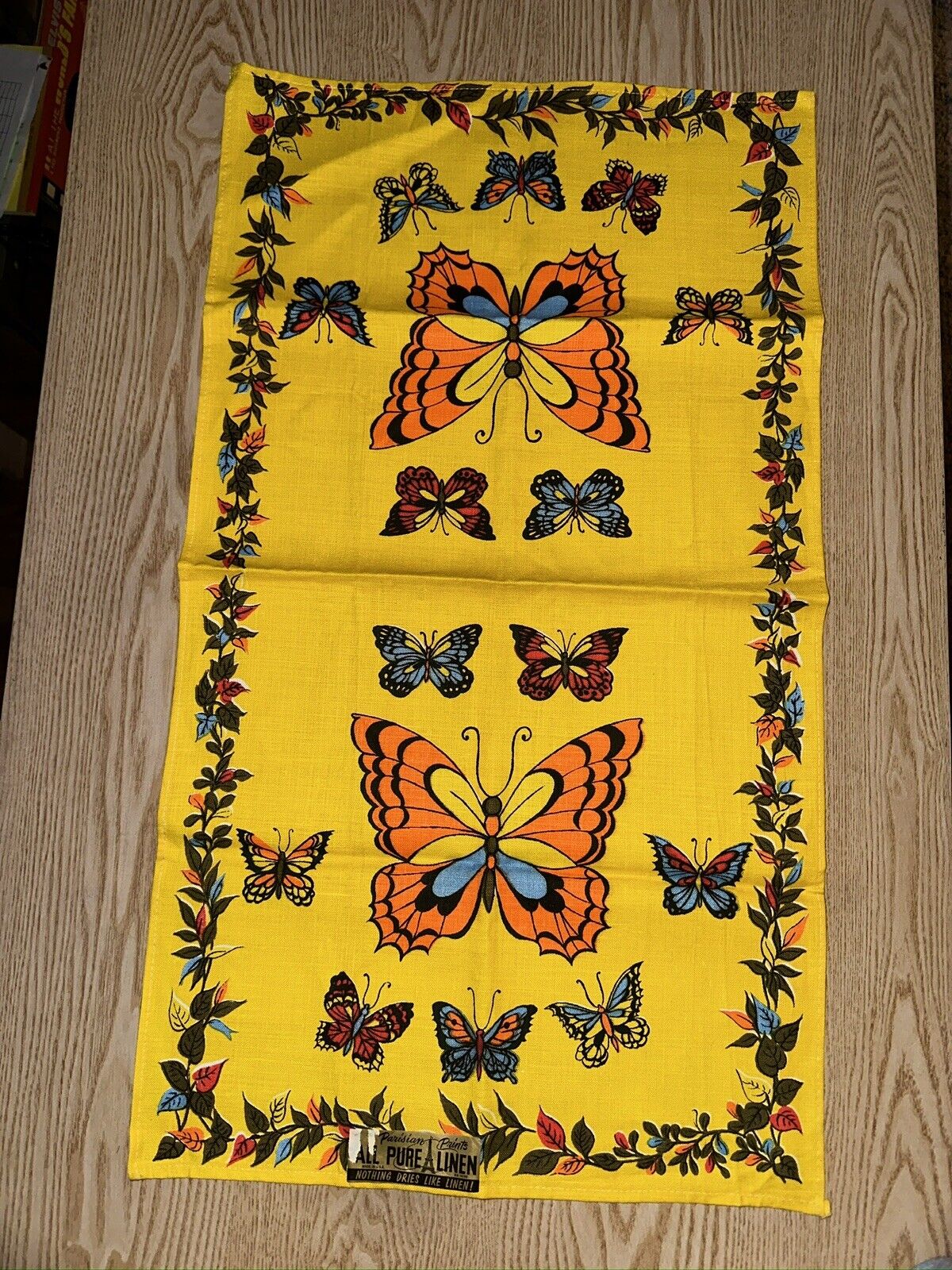 Vintage MCM Parisian Prints Pure Linen Tea Dish Towel Butterflies