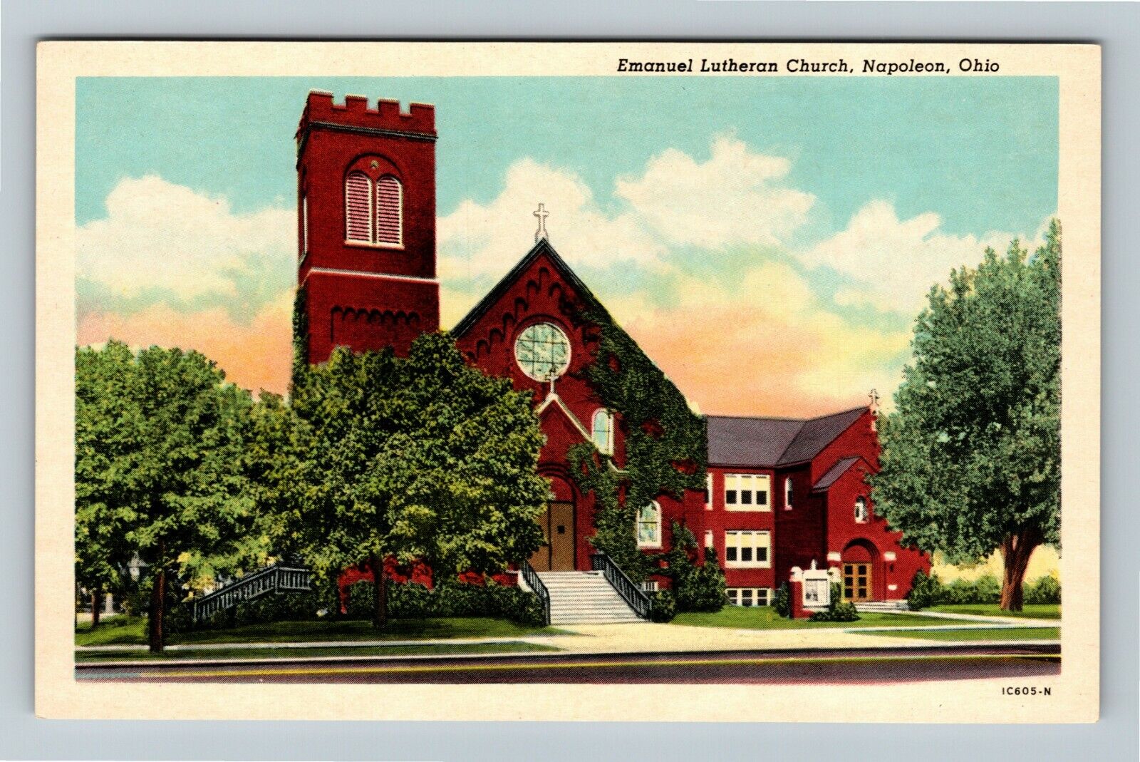 Napoleon OH-Ohio Emanuel Lutheran Church Traditional Red Brick Vintage Postcard