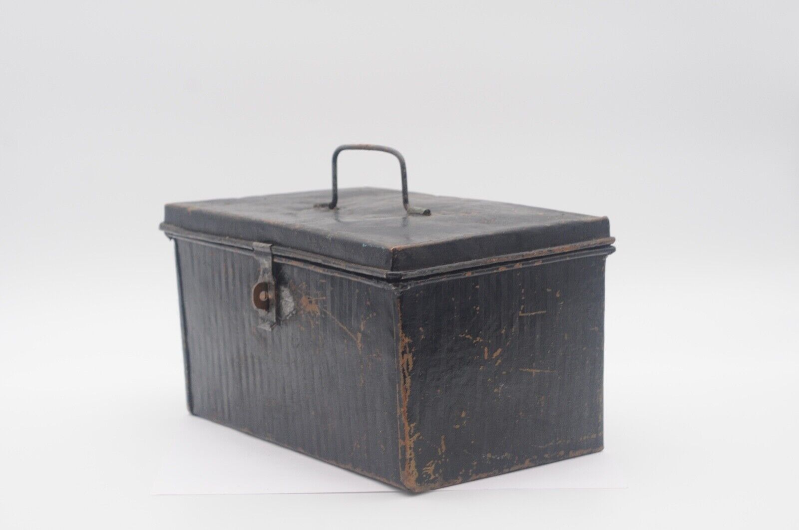 Antique . Lockable Tin Deed Box Lock Box Document Box Cash Box Utility Box