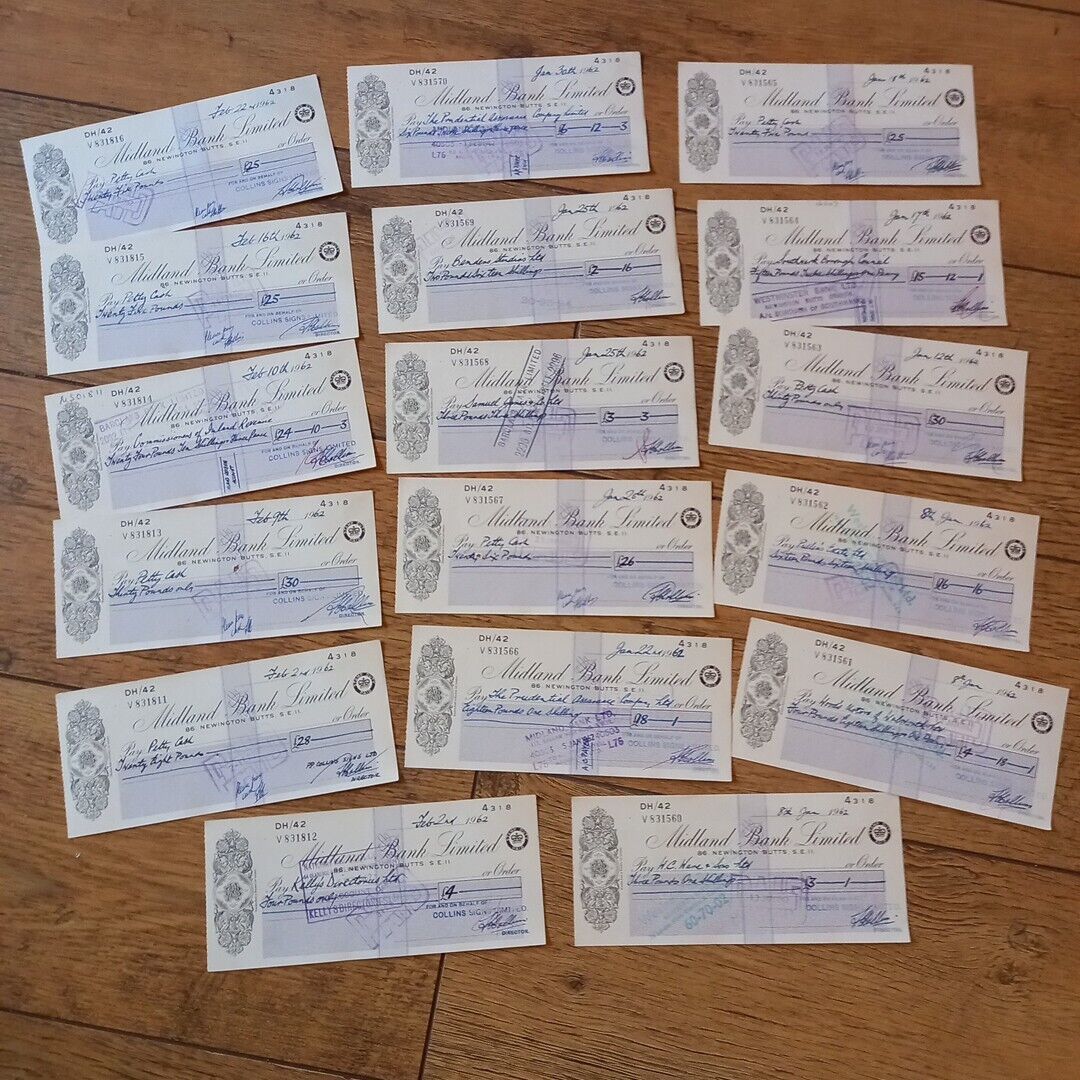 HUGE JOB LOT OF VINTAGE 1960s USED MIDLAND BANK CHEQUES..LOT D