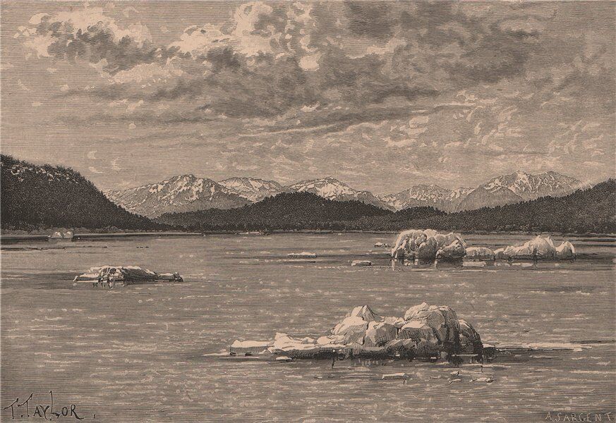 View taken on the Coast of Admiralty Island, Alaska 1885 old antique print
