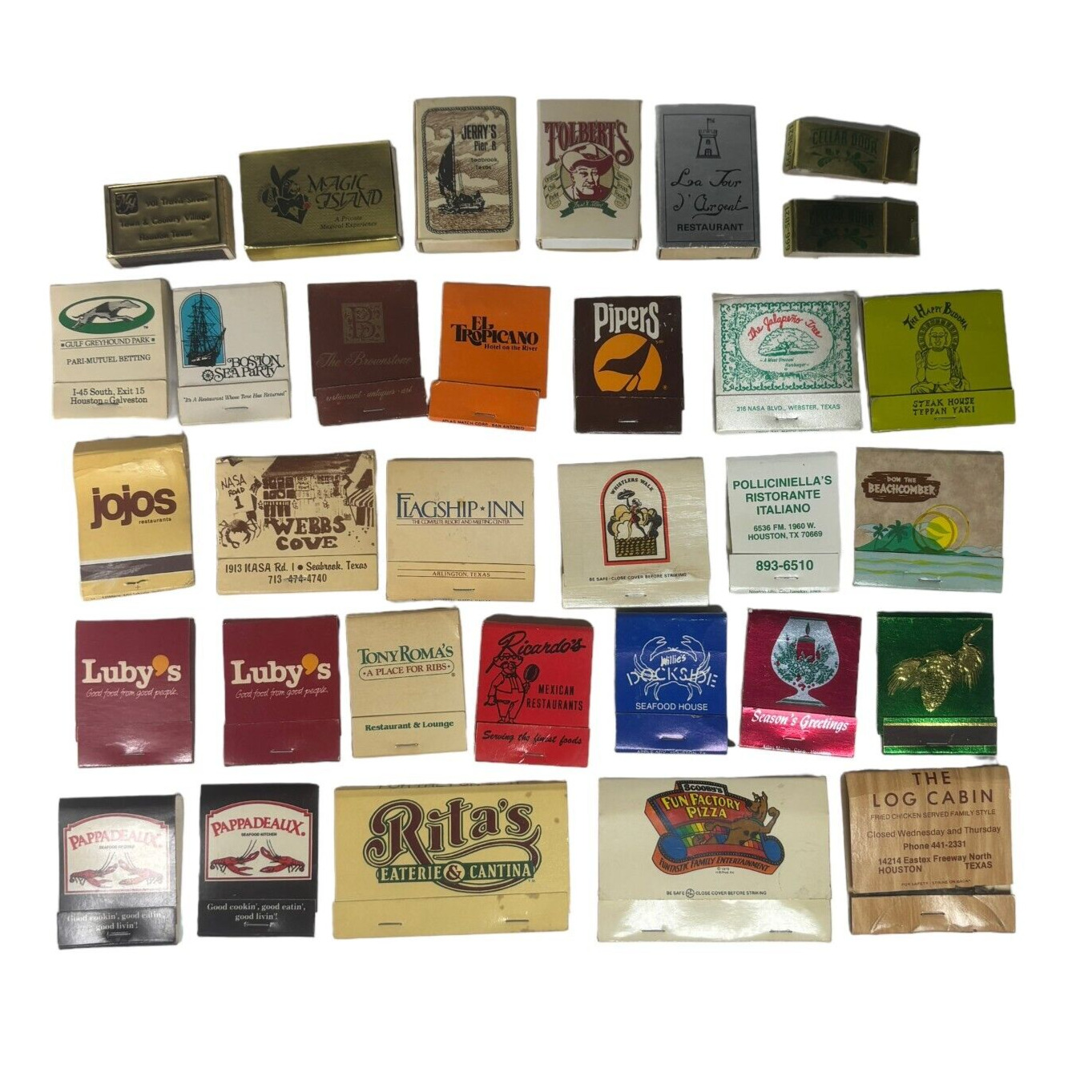 Vintage 1970's/80's Matchbooks Lot of 32 Houston/Galveston TX Area Restaurants