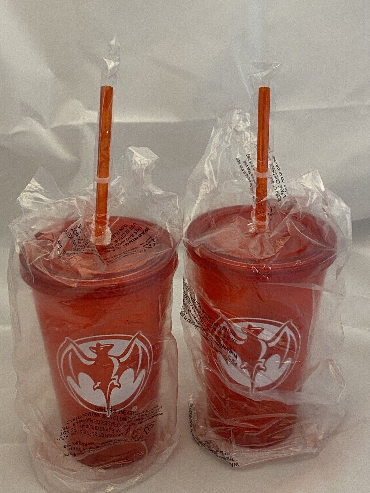 Set of 2 - Bacardi Red CUBA LIBRE Plastic Cups W/Bat Logo- NEW