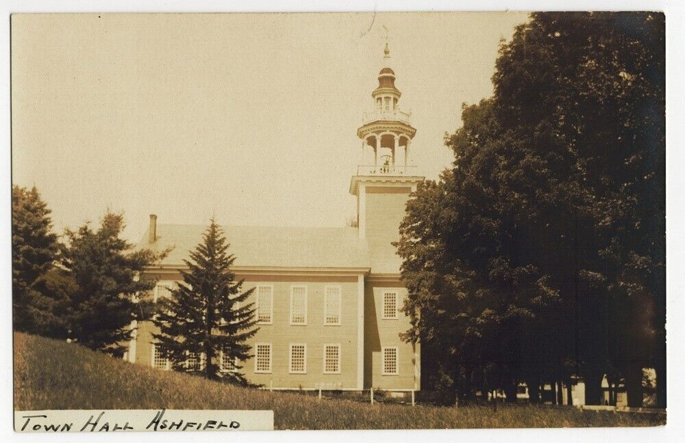 Early Sepia Real Photo Postcard of the Town Hall in Ashfield Massachusetts