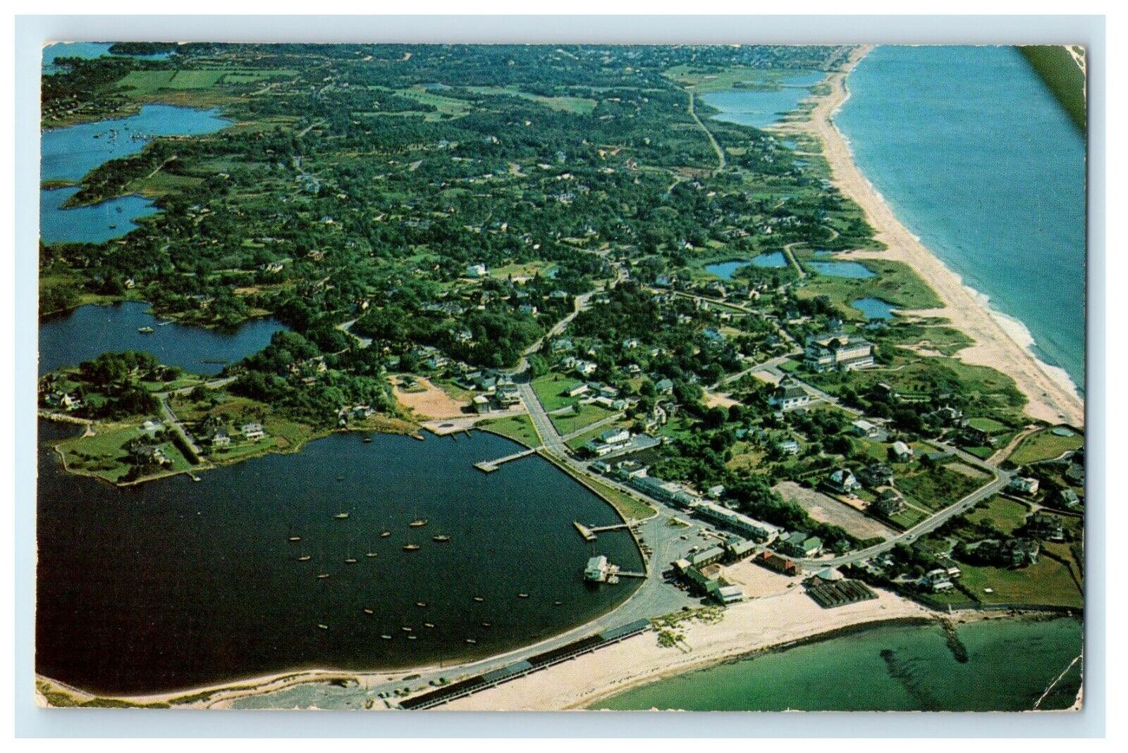 1950 Air View of Little Narragansett Bay, Watch Hill, Rhode Island RI Postcard