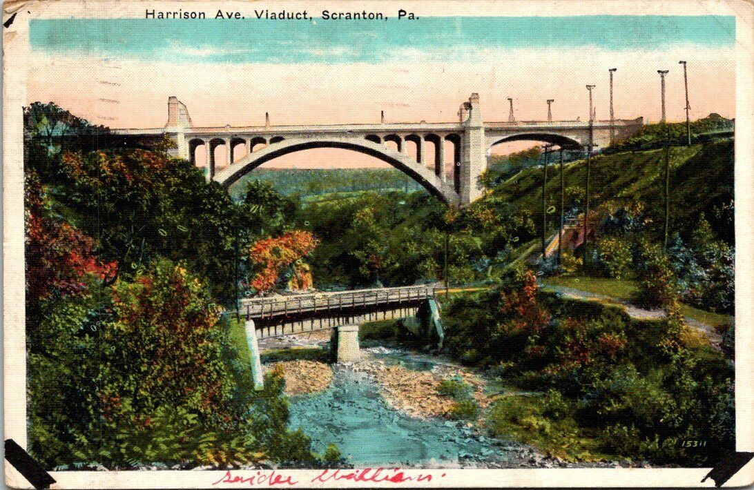 Harrison Avenue Viaduct Scranton Pennsylvania Old Postcard Posted 1923 C4