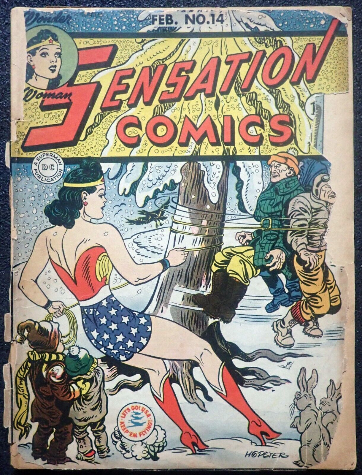 Sensation Comics #14 🌞 VERY RARE WONDER WOMAN BOOK 🌞 1943 World War 2 Era
