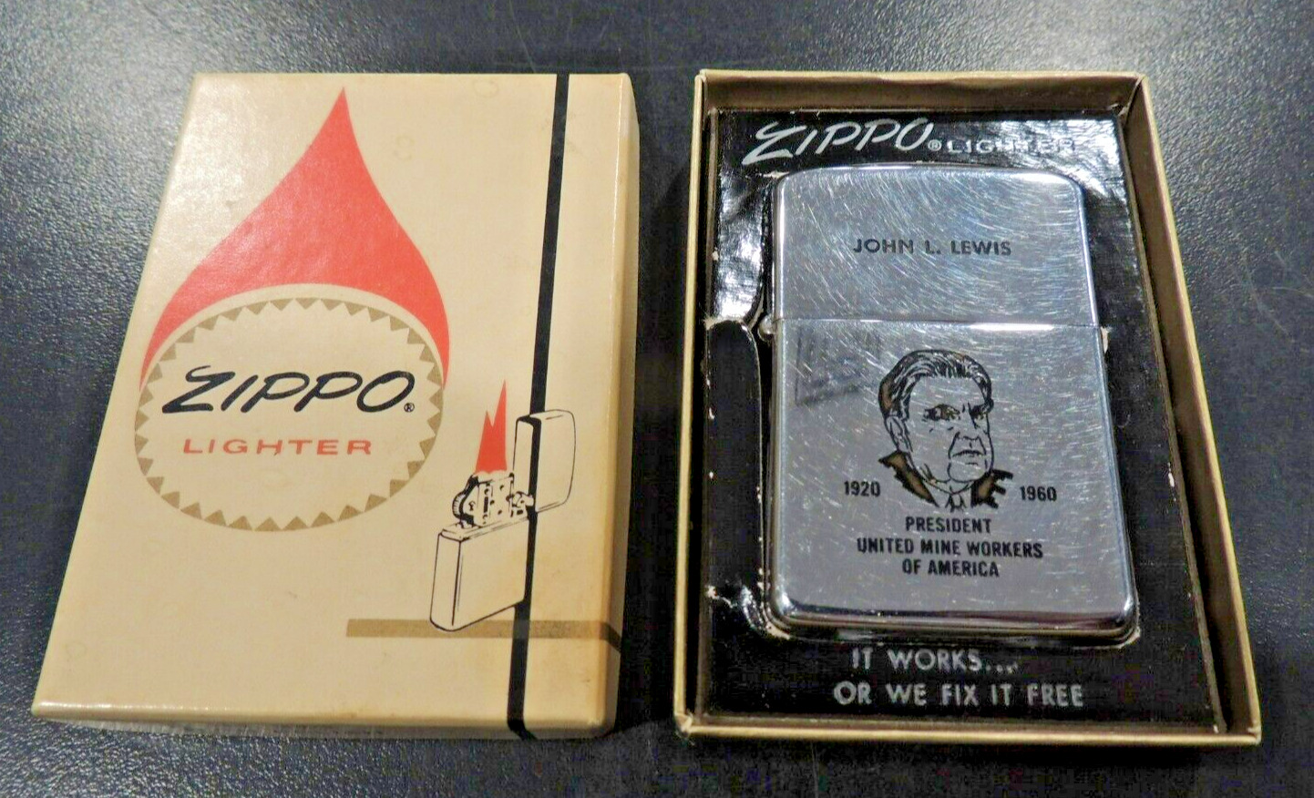 Zippo Lighter John Lewis President United Mine Workers 1960 UMWA Cincinnati Ohio