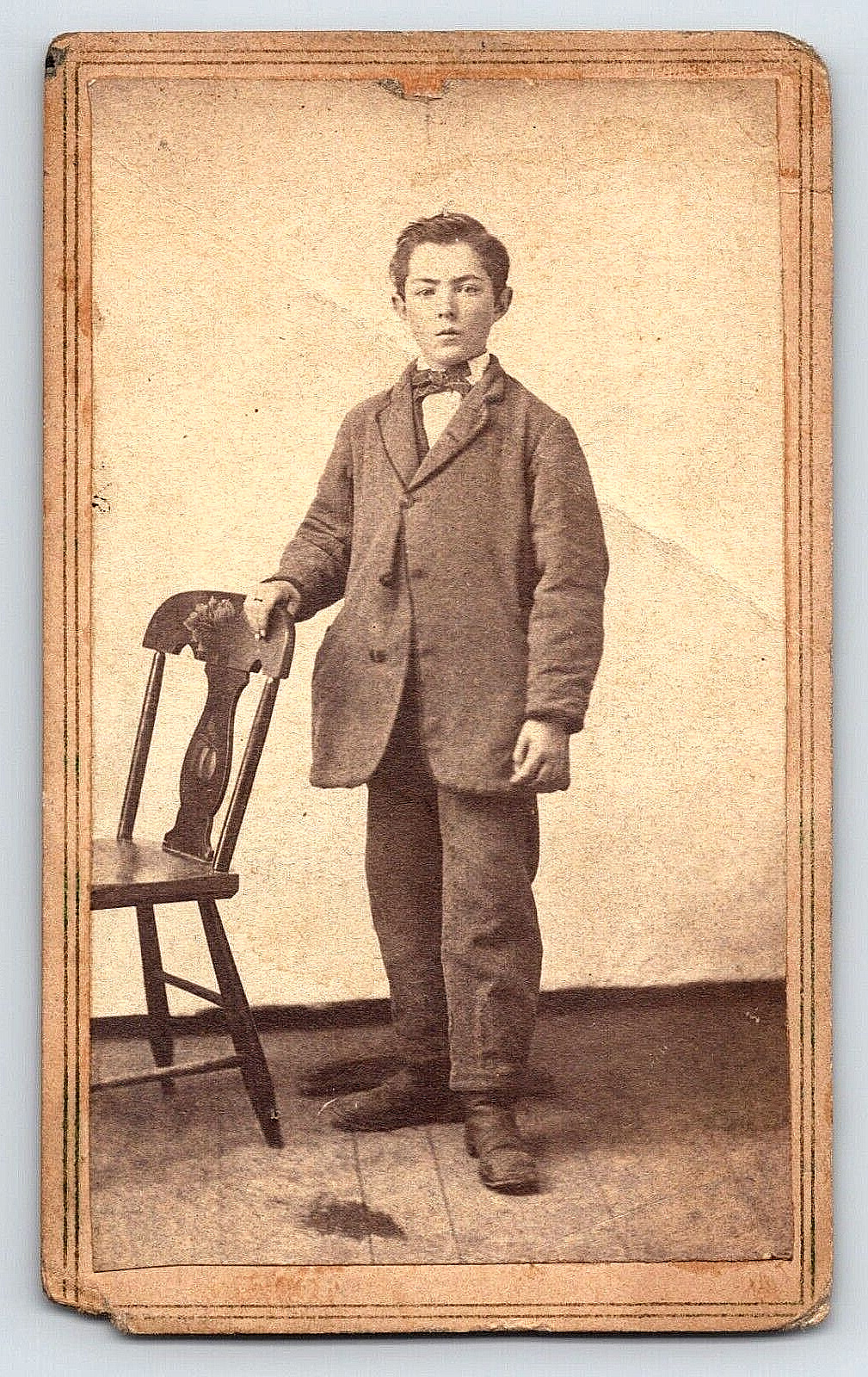 Original Old Vintage Photo Antique CDV Young Gentleman Boy Suit Tie Chair