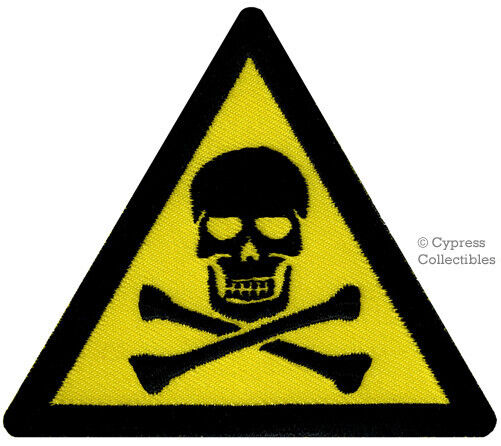 POISON SKULL DANGER WARNING PATCH embroidered iron-on applique YELLOW SIGN new