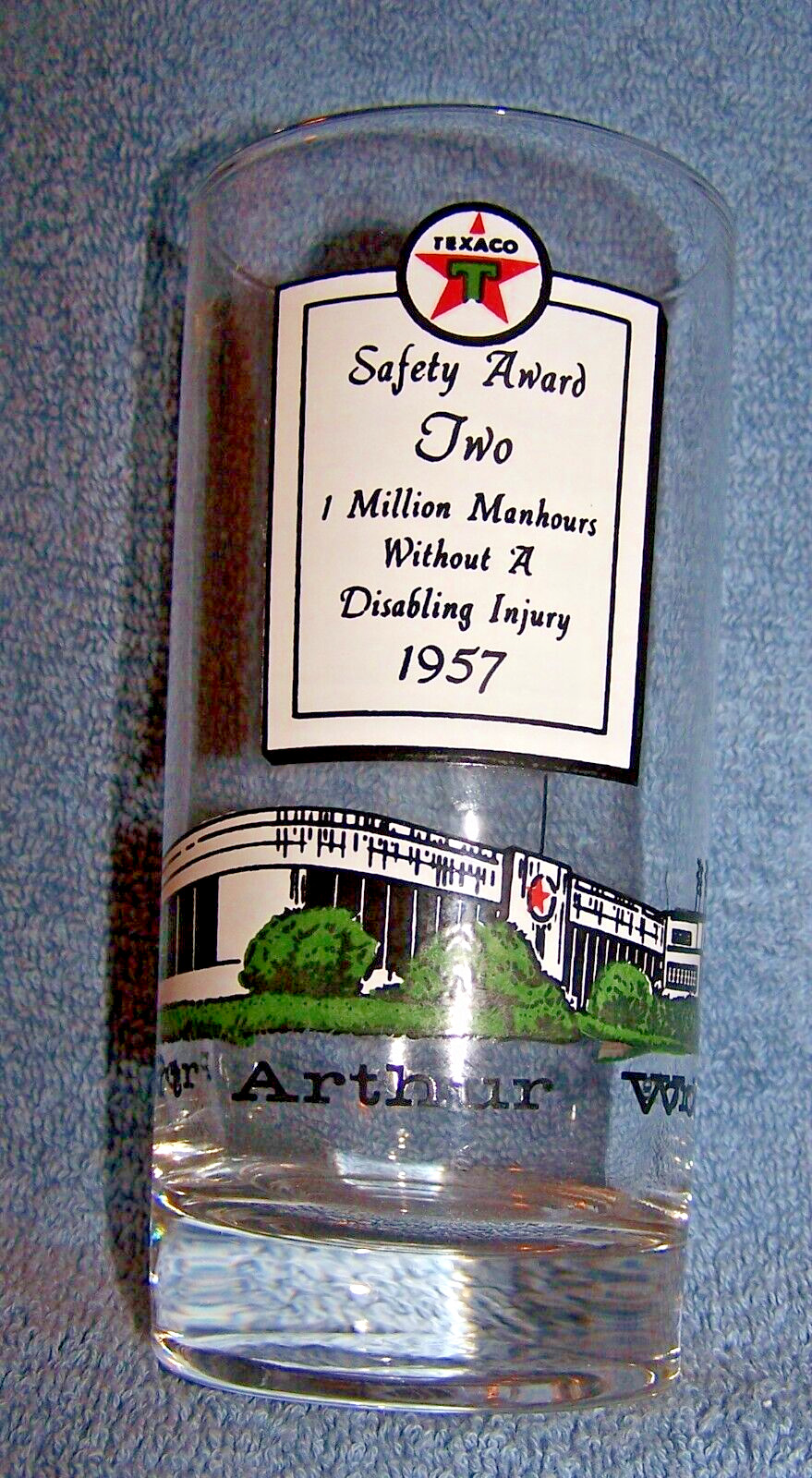 Texaco Port Arthur, TX, Works Safety Award Two Drinking Glass-1957