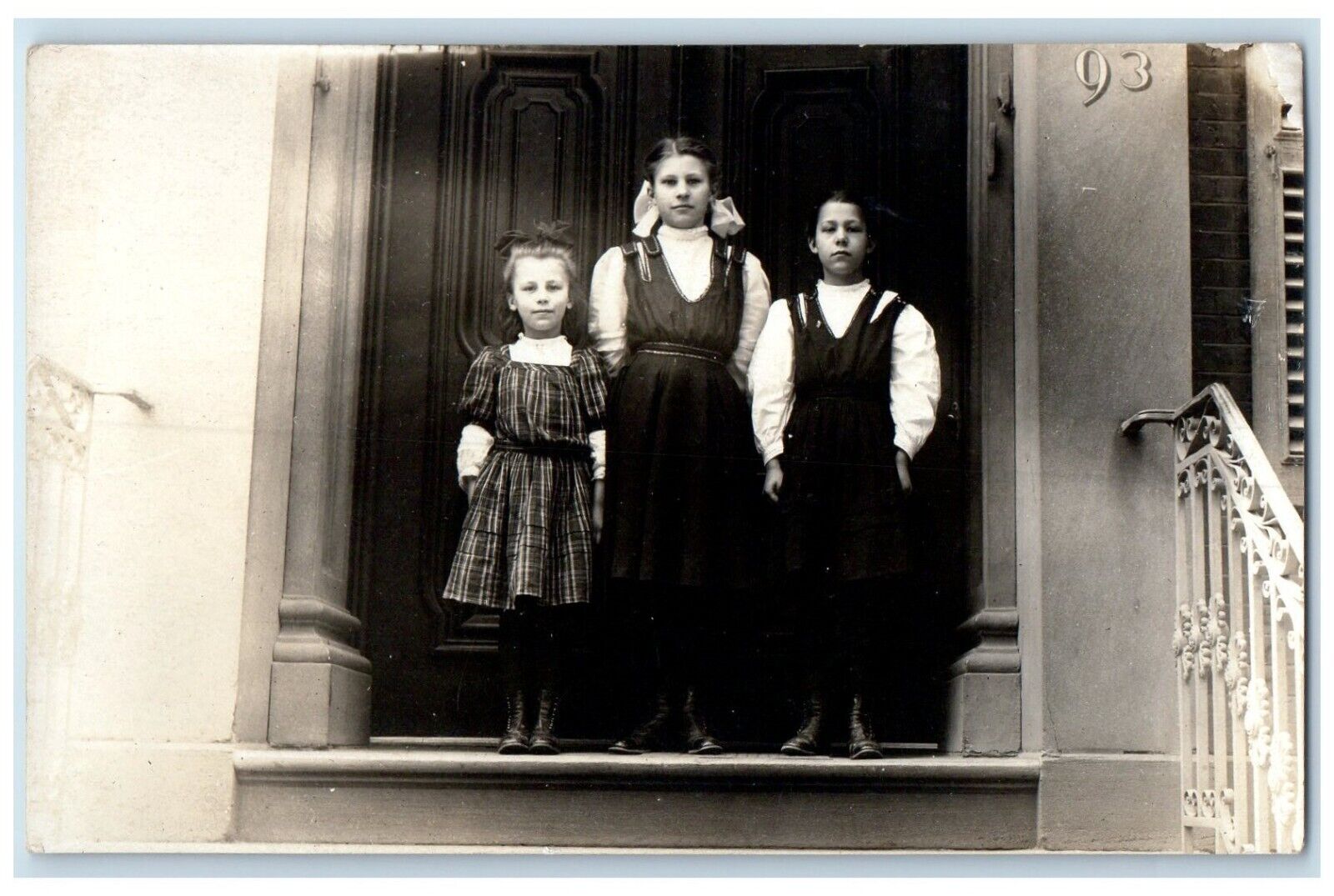 c1910\'s Children Siblings Front Door RPPC Photo Posted Antique Postcard