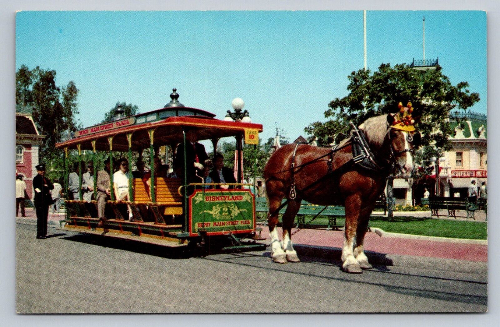 Postcard CA Disneyland Main Street Trolley Horsedrawn F036