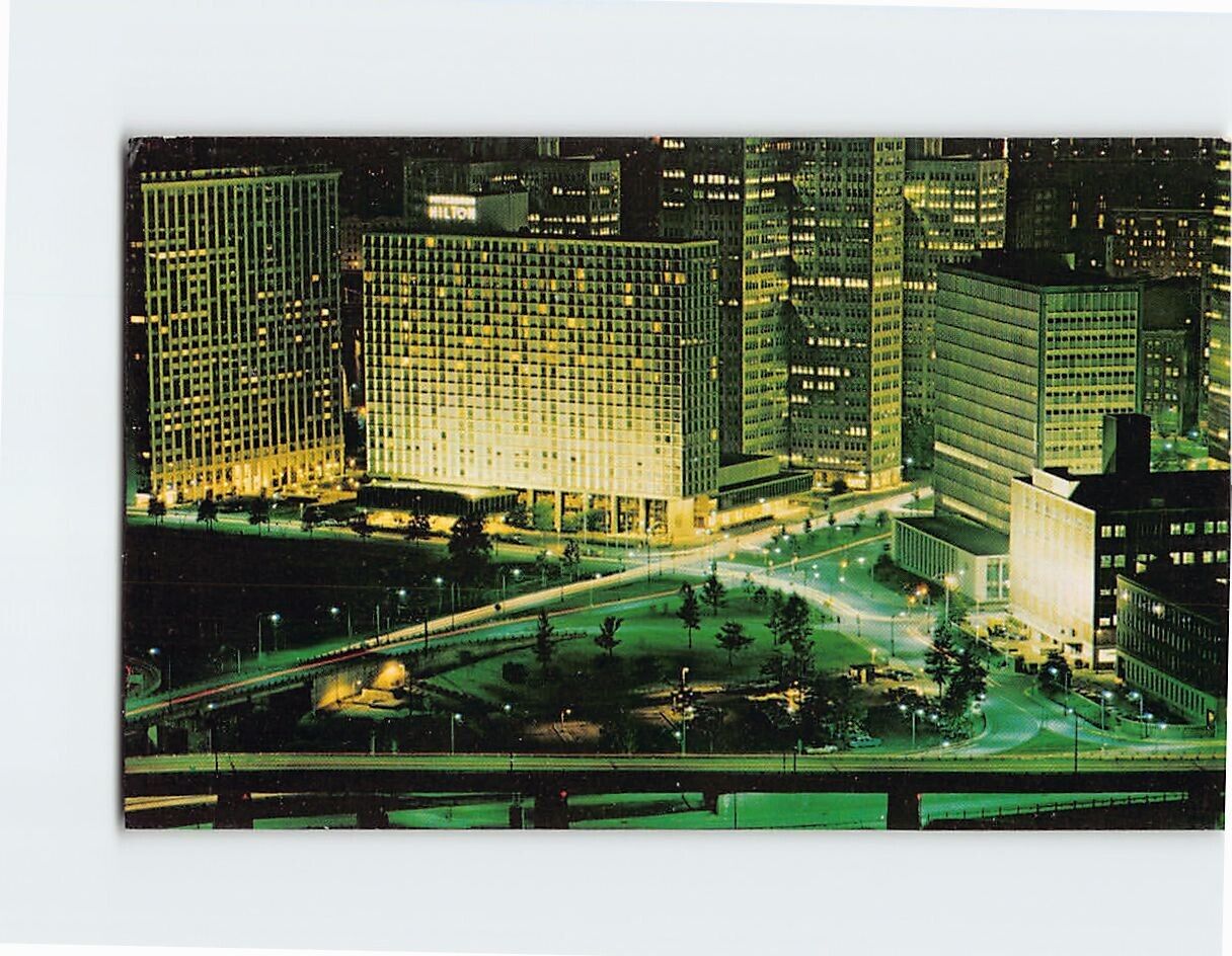 Postcard Pittsburgh Hilton Hotel Downtown Pittsburgh at Night Pennsylvania USA